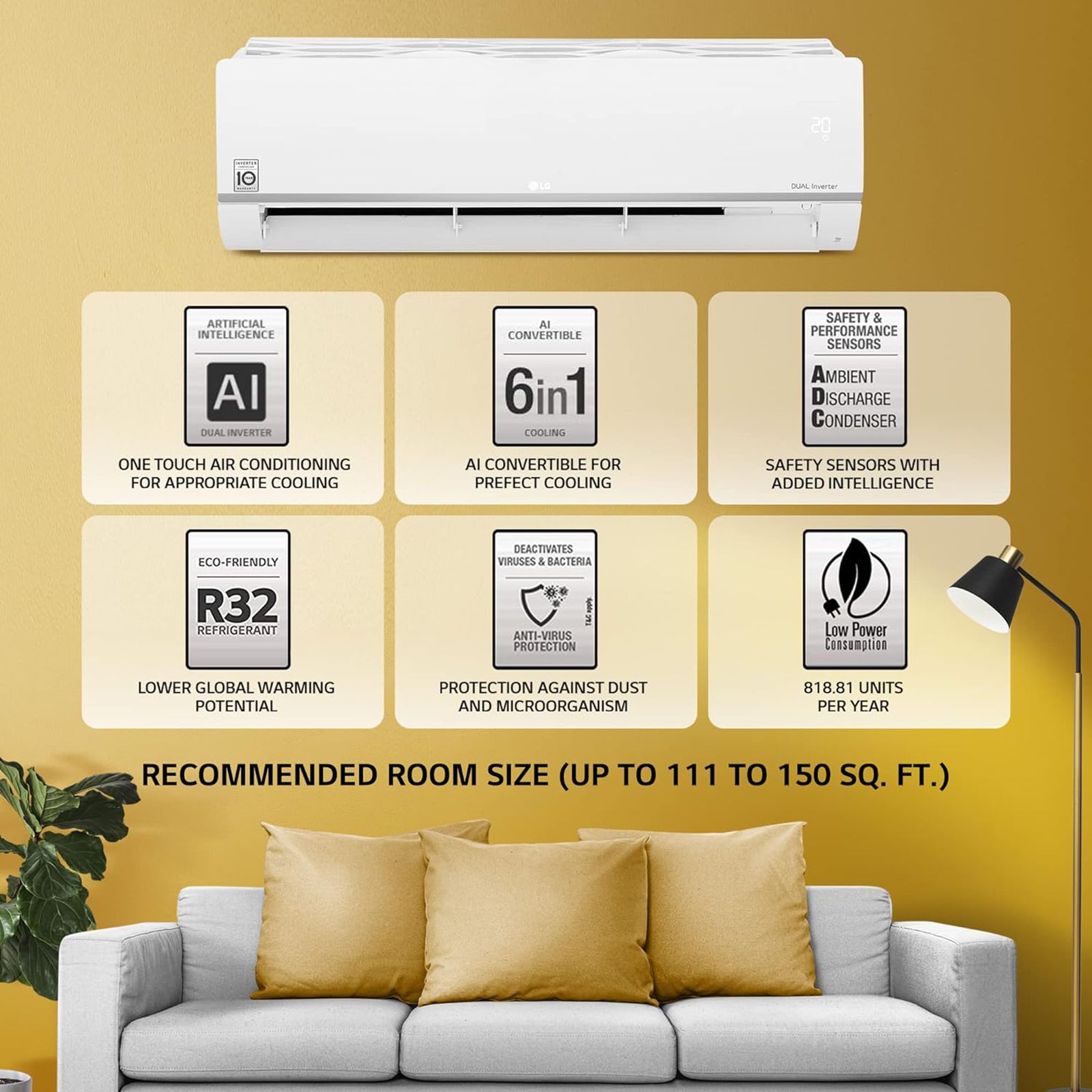 LG 6 in 1 Convertible 1.5 Ton 5 Star AI Dual Inverter Split Smart AC (Copper Condenser, PS-Q19SWZF)_8