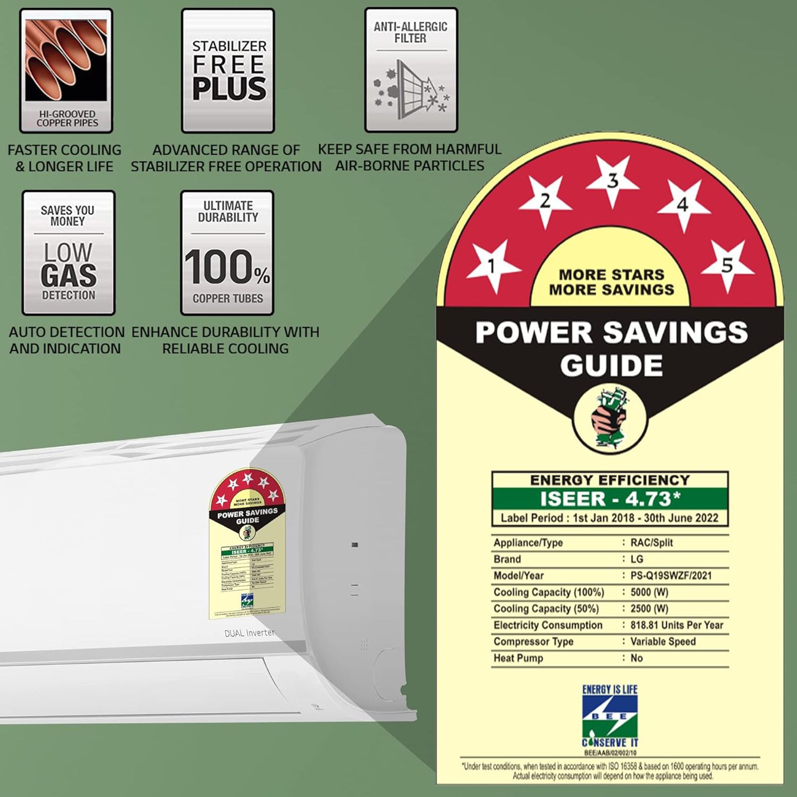 LG 6 in 1 Convertible 1.5 Ton 5 Star AI Dual Inverter Split Smart AC (Copper Condenser, PS-Q19SWZF)_9