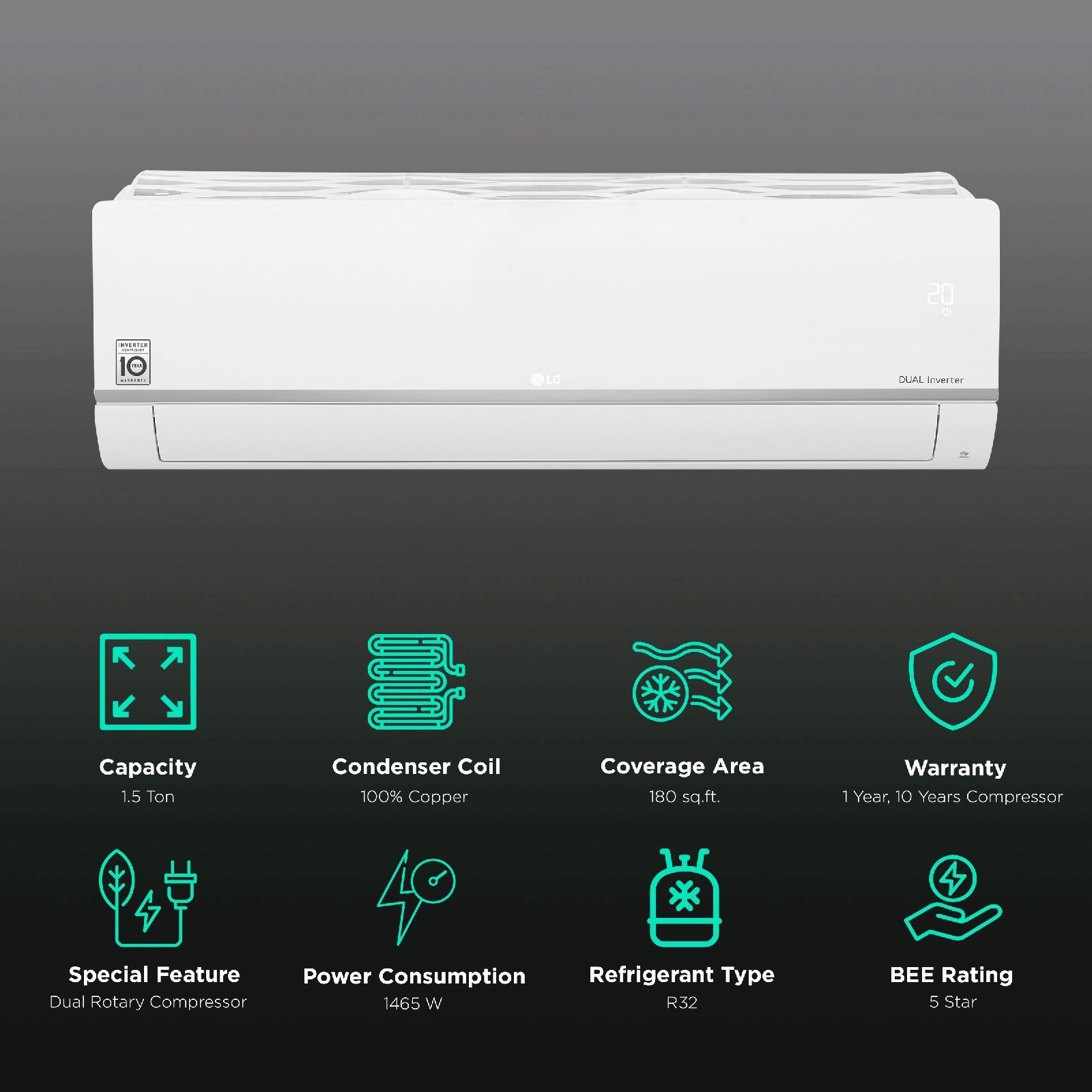 LG 6 in 1 Convertible 1.5 Ton 5 Star AI Dual Inverter Split Smart AC (Copper Condenser, PS-Q19SWZF)_2