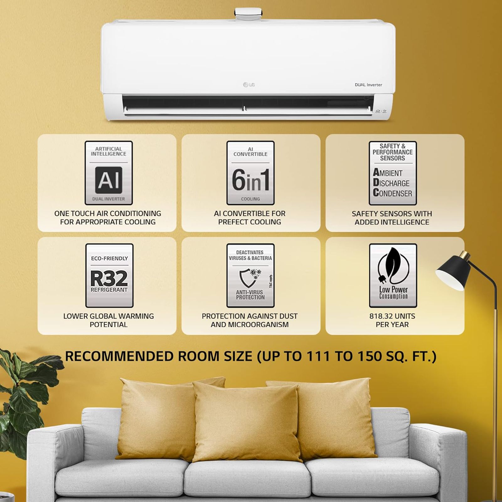 LG 6 in 1 Convertible 1.5 Ton 5 Star Dual Inverter Split Smart AC with HD Filter (Copper Condenser, PS-Q19APZF)_8