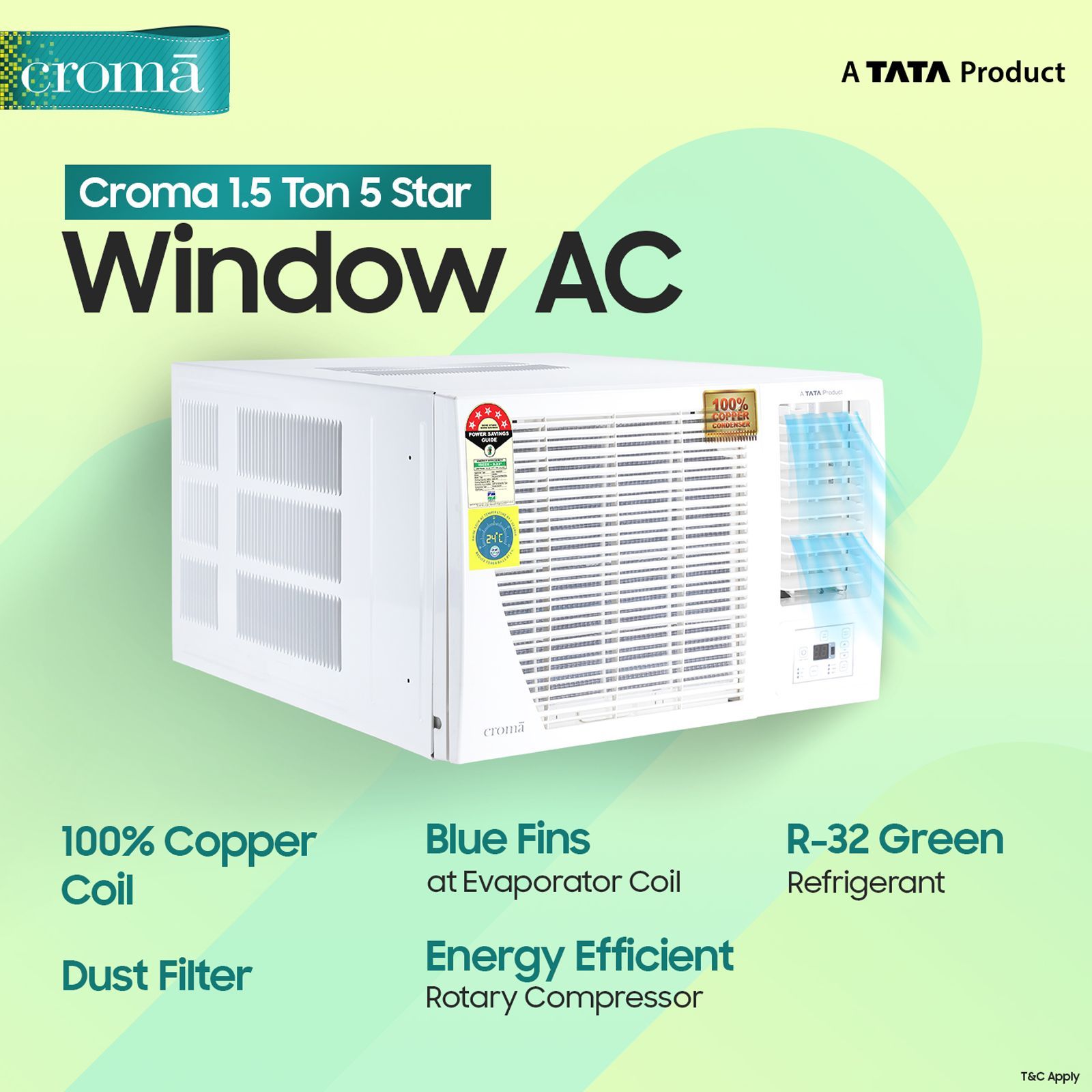Croma 1.5 Ton 5 Star Window AC (Copper Condenser, Dust Filter, CRLAWA0185T9403)_13
