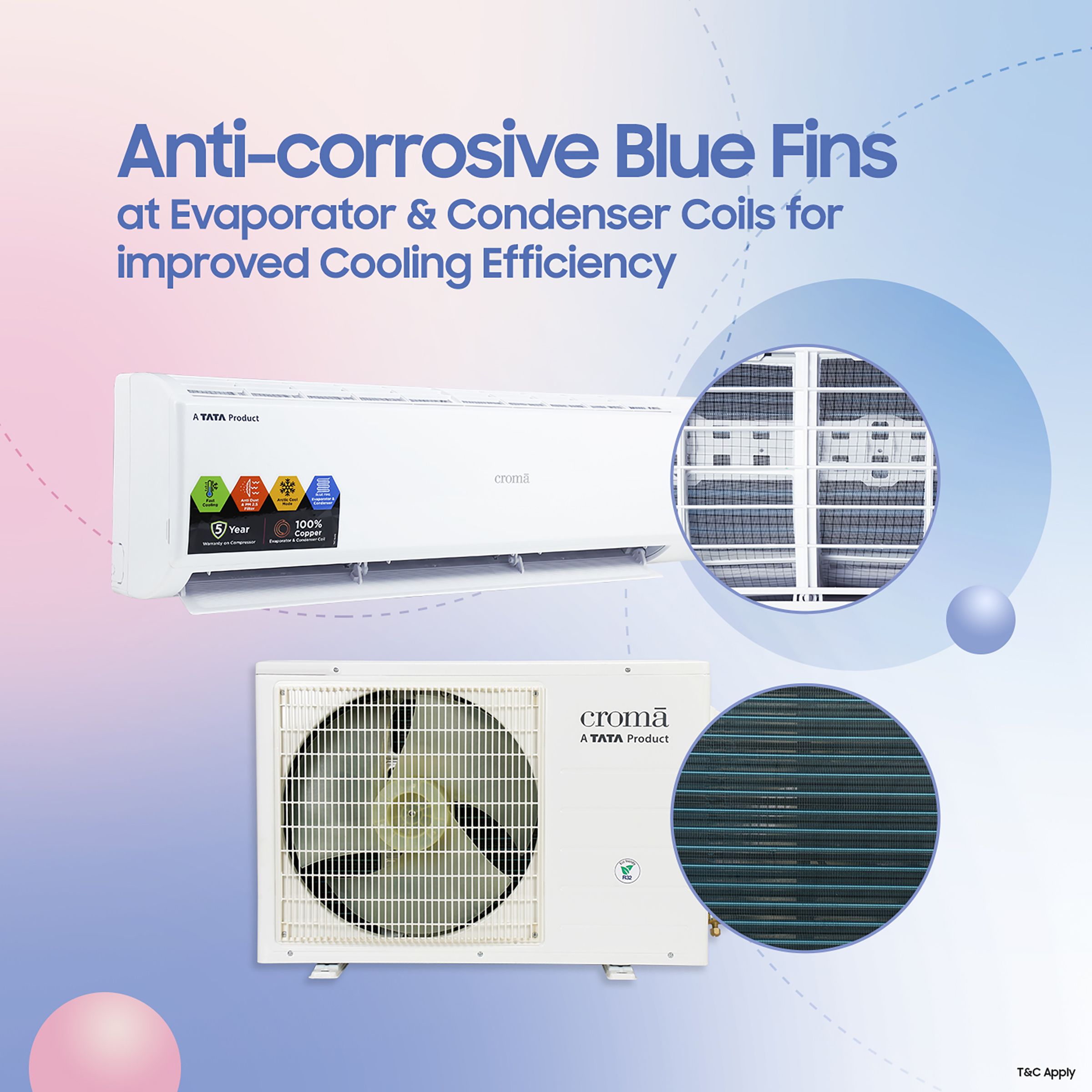 Croma 1 Ton 2 Star Split AC (Copper Condenser, Dust Filter)_10