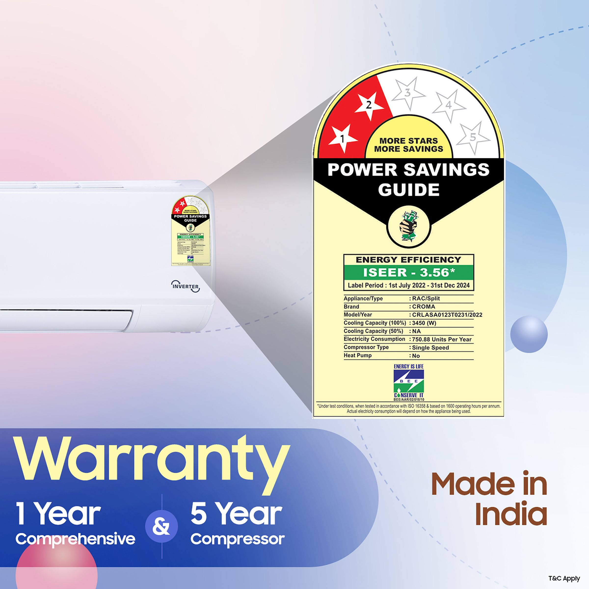 Croma 1 Ton 2 Star Split AC (Copper Condenser, Dust Filter)_7