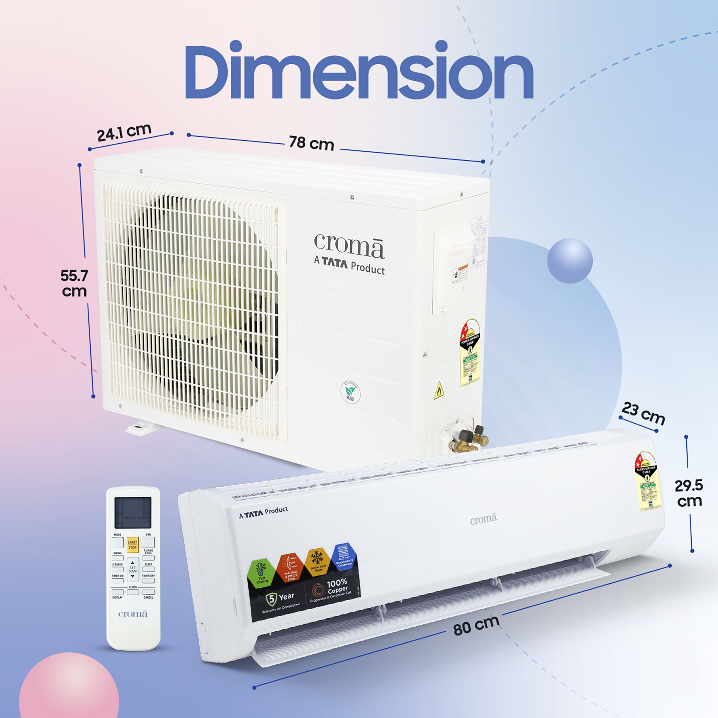 Croma 1 Ton 2 Star Split AC (Copper Condenser, Dust Filter)_8