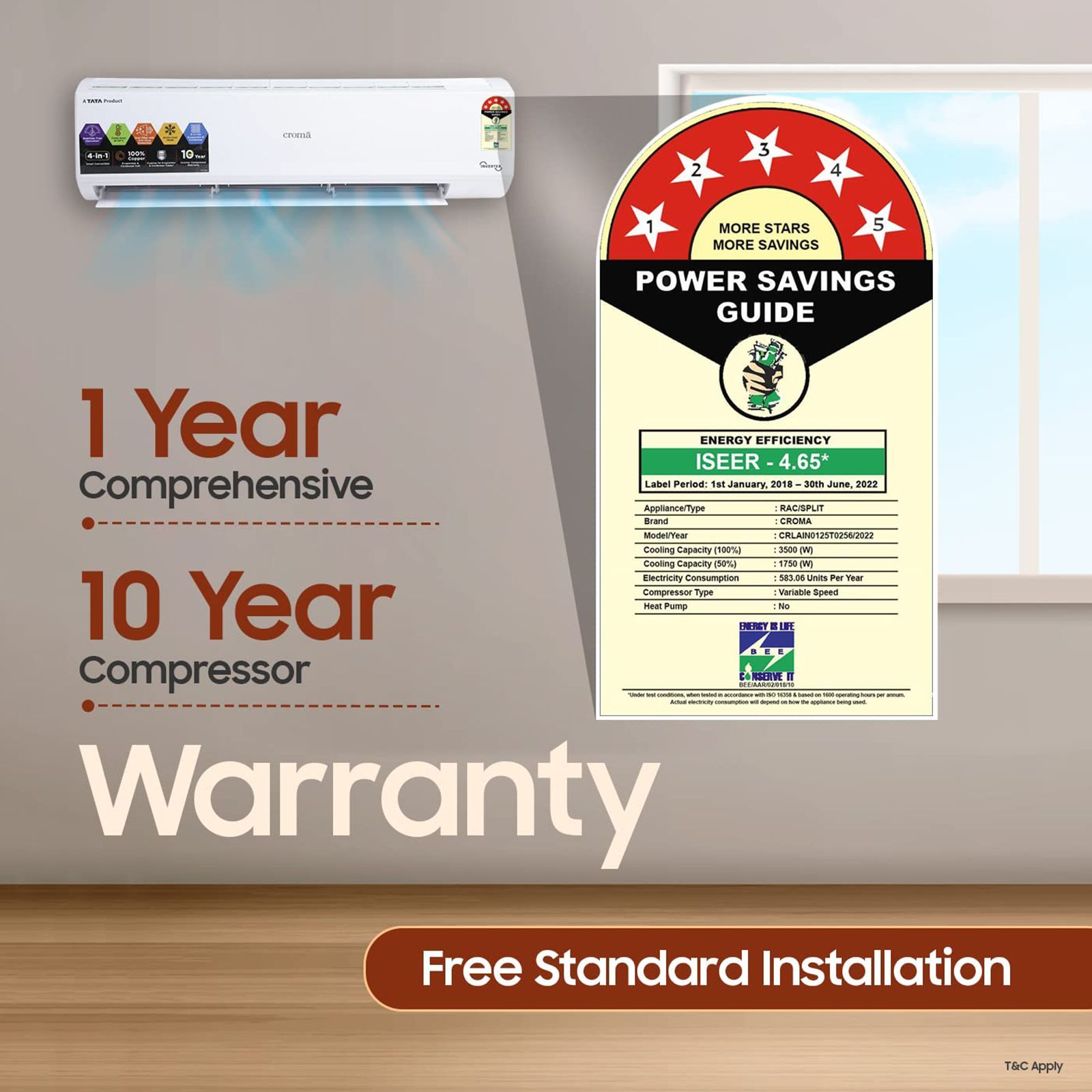 Croma 4 in 1 Convertible 1 Ton 4 Star Inverter Split AC with PM 2.5 Filter (Copper Condenser, CRLAIN0125T0256)_6