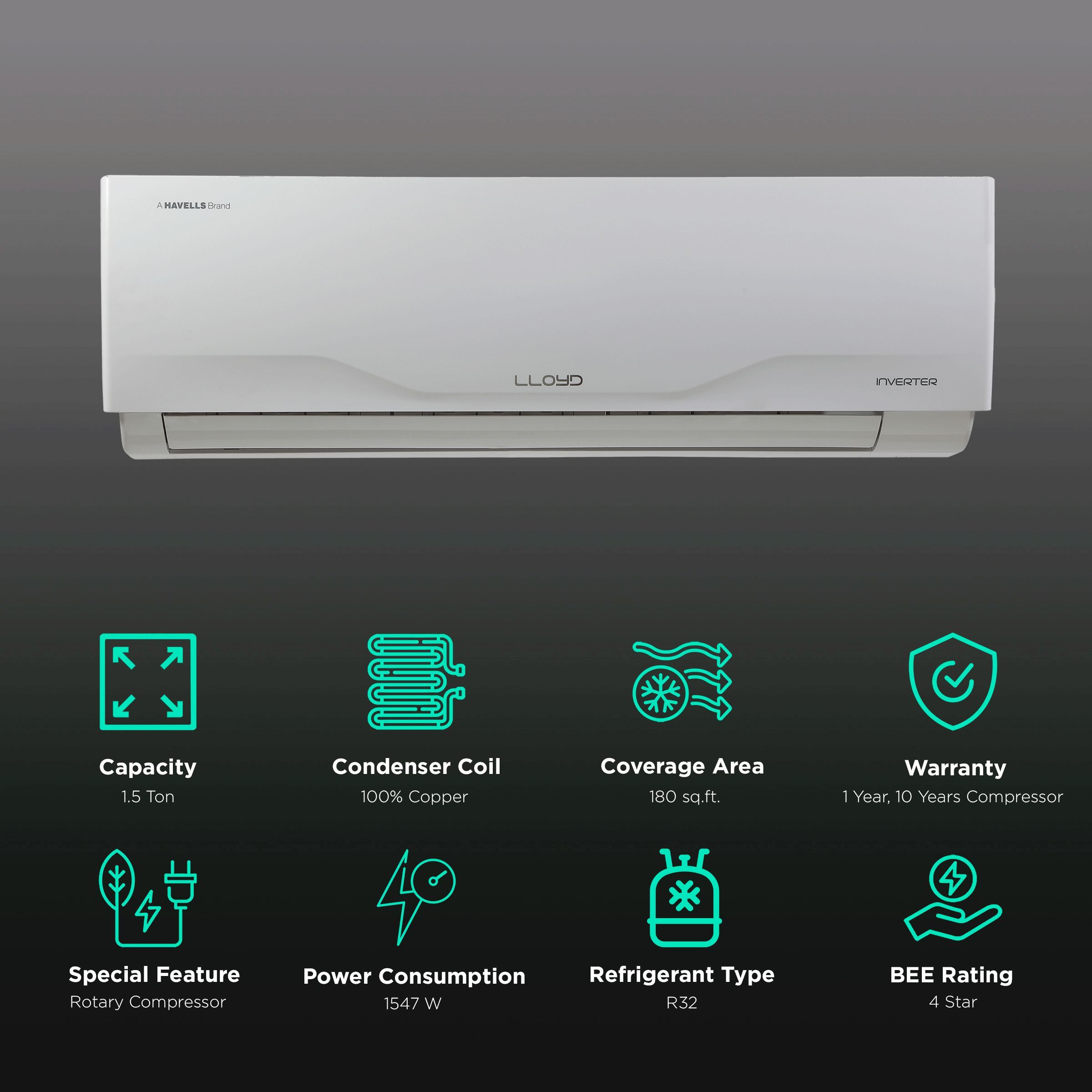 LLOYD 1.5 Ton 4 Star Inverter Split AC with 4-Way Swing (Copper Condenser, GLS18I4FWCXT) LLOYD 1.5 Ton 4 Star Inverter Split AC with 4-Way Swing (Copper Condenser, GLS18I4FWCXT)_2