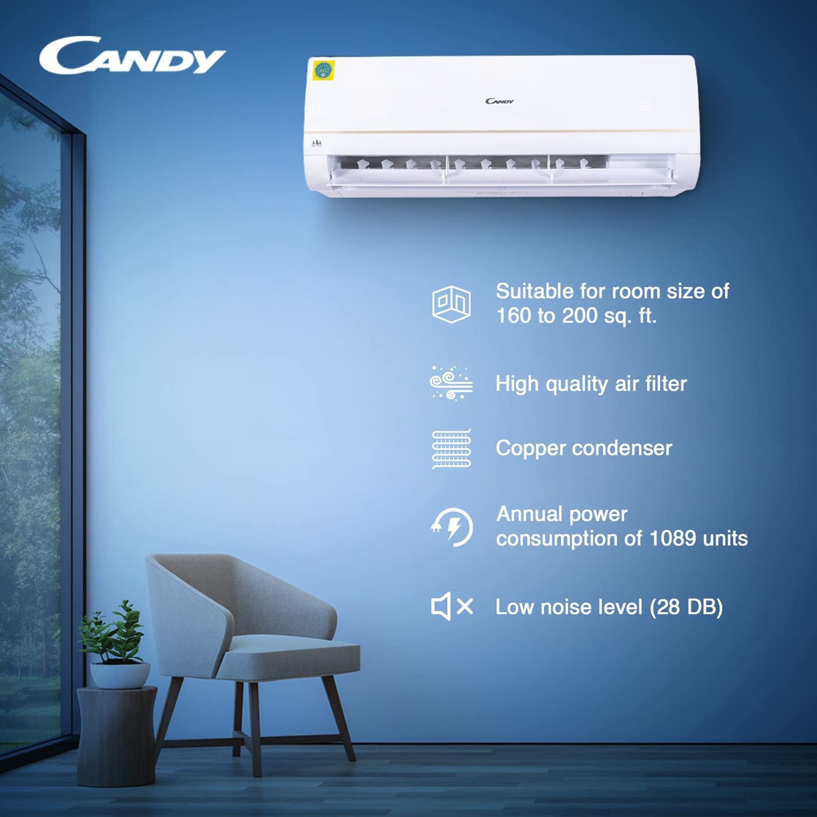 CANDY 1.5 Ton 3 Star Dual DC Inverter Split AC (Copper Condenser, Dust Filter, C18F13INV)_8