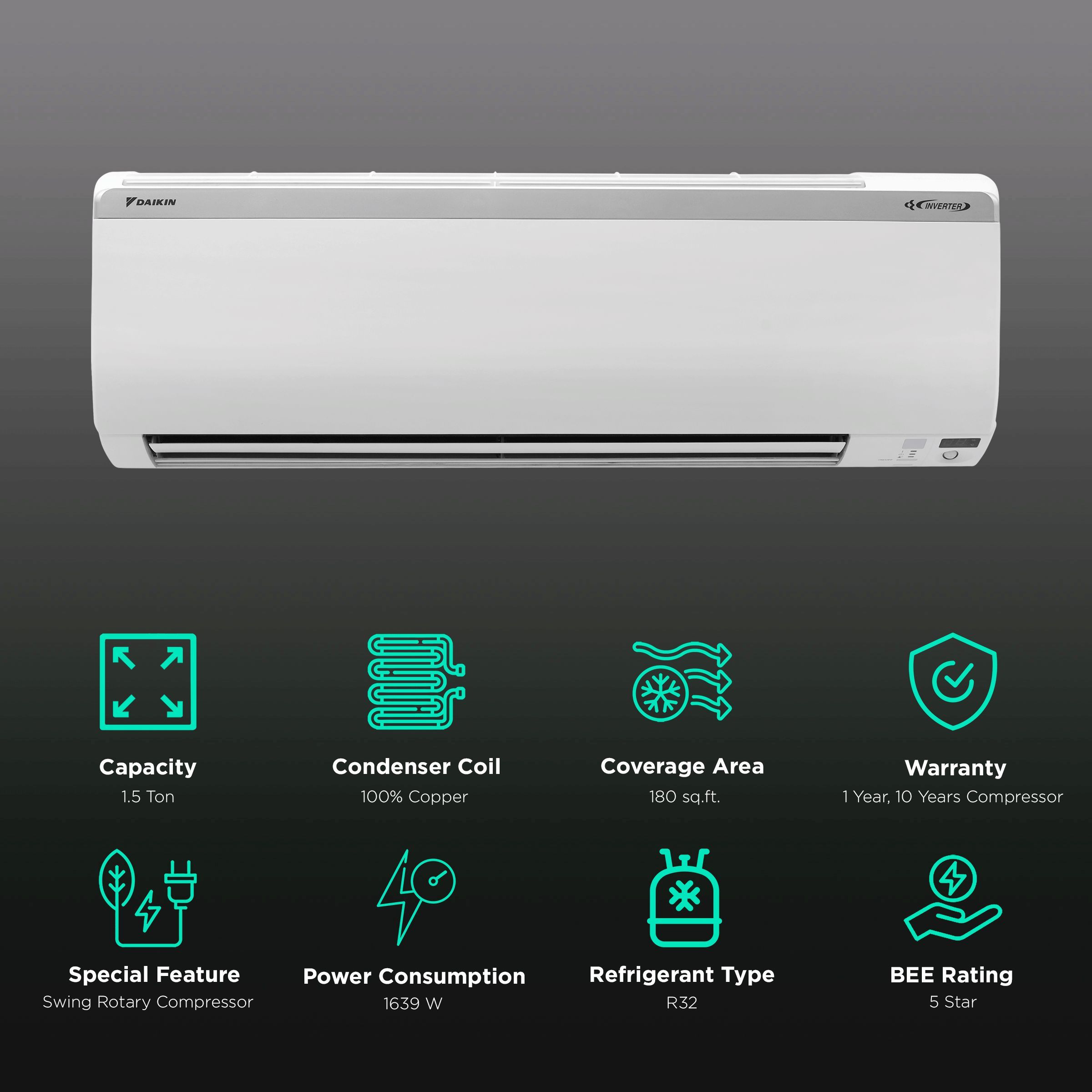 DAIKIN Streamer Discharge Series 1.5 Ton 5 Star Inverter Split AC (Copper Condenser, 4-Way Swing, JTKJ50UV)_2