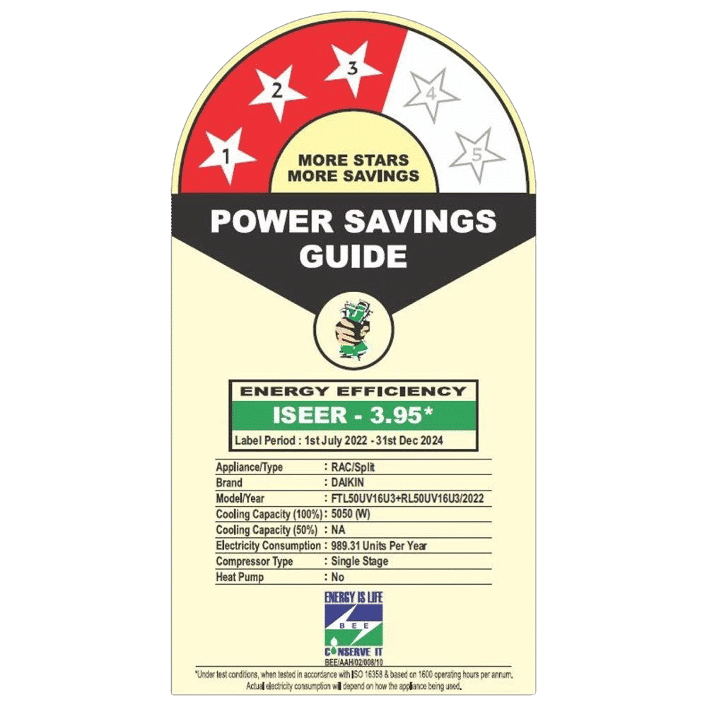 DAIKIN Standard Series 1.5 Ton 3 Star Split AC (Copper Condenser, PM 2.5 Filter, FTL50UV) DAIKIN Standard Series 1.5 Ton 3 Star Split AC (Copper Condenser, PM 2.5 Filter, FTL50UV)_3