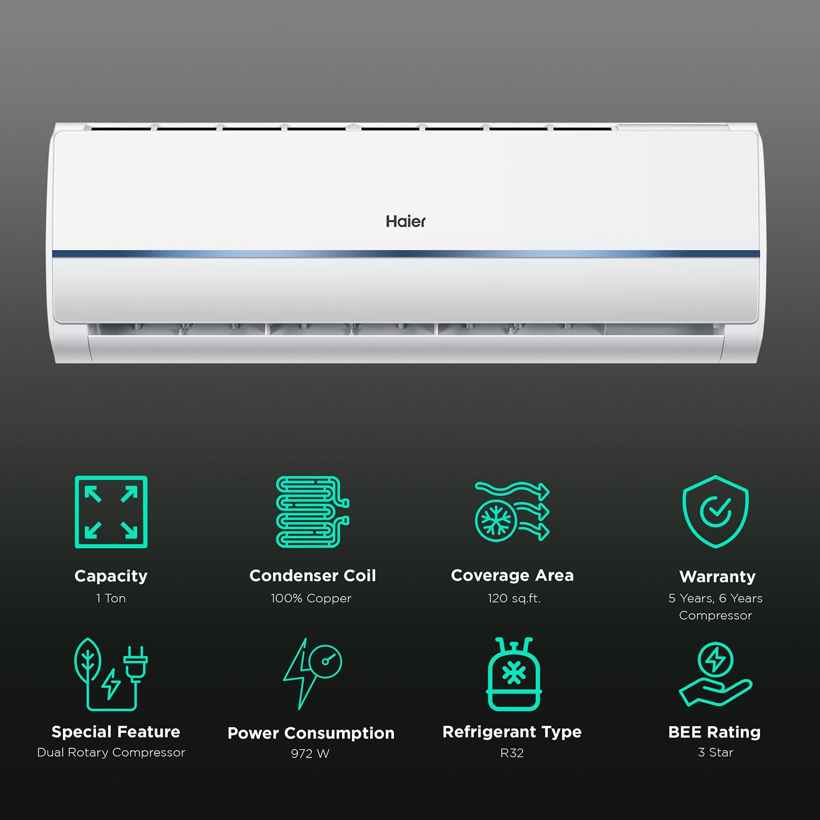 Haier Turbo Cool Plus 1 Ton 3 Star Split AC (Copper Condenser, Dust Filter, HSU12T-TMB3B) Haier Turbo Cool Plus 1 Ton 3 Star Split AC (Copper Condenser, Dust Filter, HSU12T-TMB3B)_2