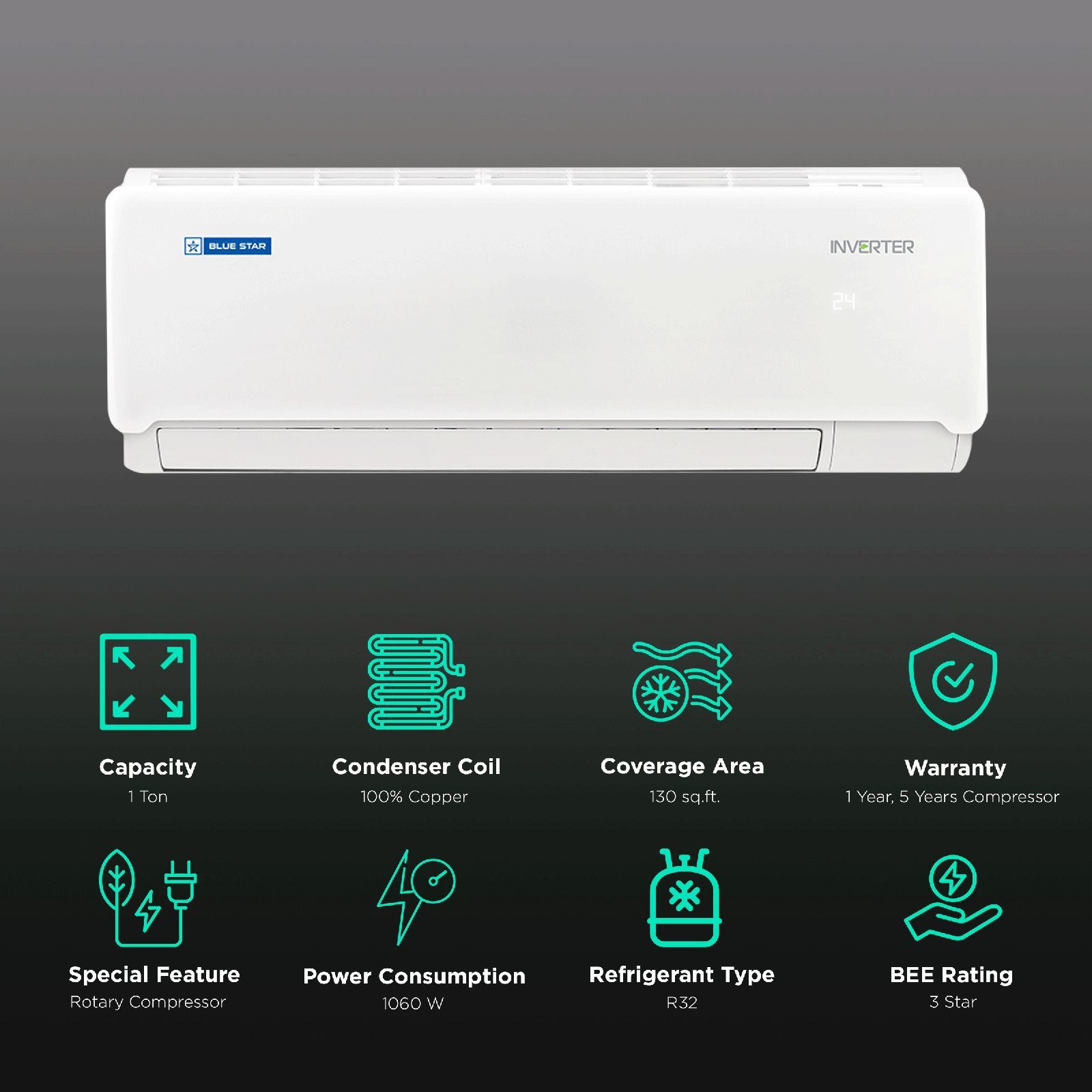 Blue Star 4 in 1 Convertible 1 Ton 3 Star Inverter Split AC with Dust Filter (Copper Condenser, IA312INU)_2