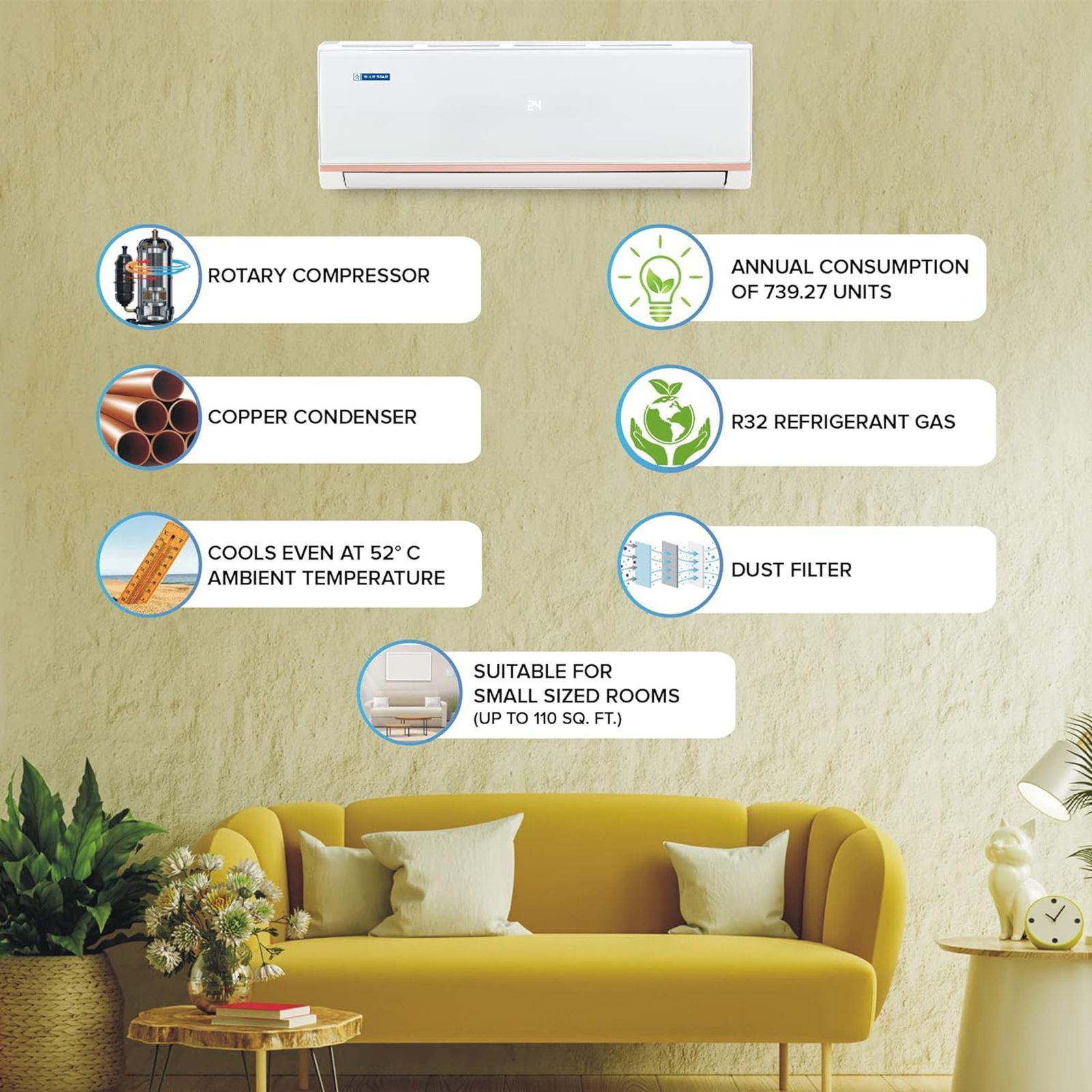 Blue Star 1 Ton 3 Star Split AC (Copper Condenser, Dust Filter, FA312PLU)_8