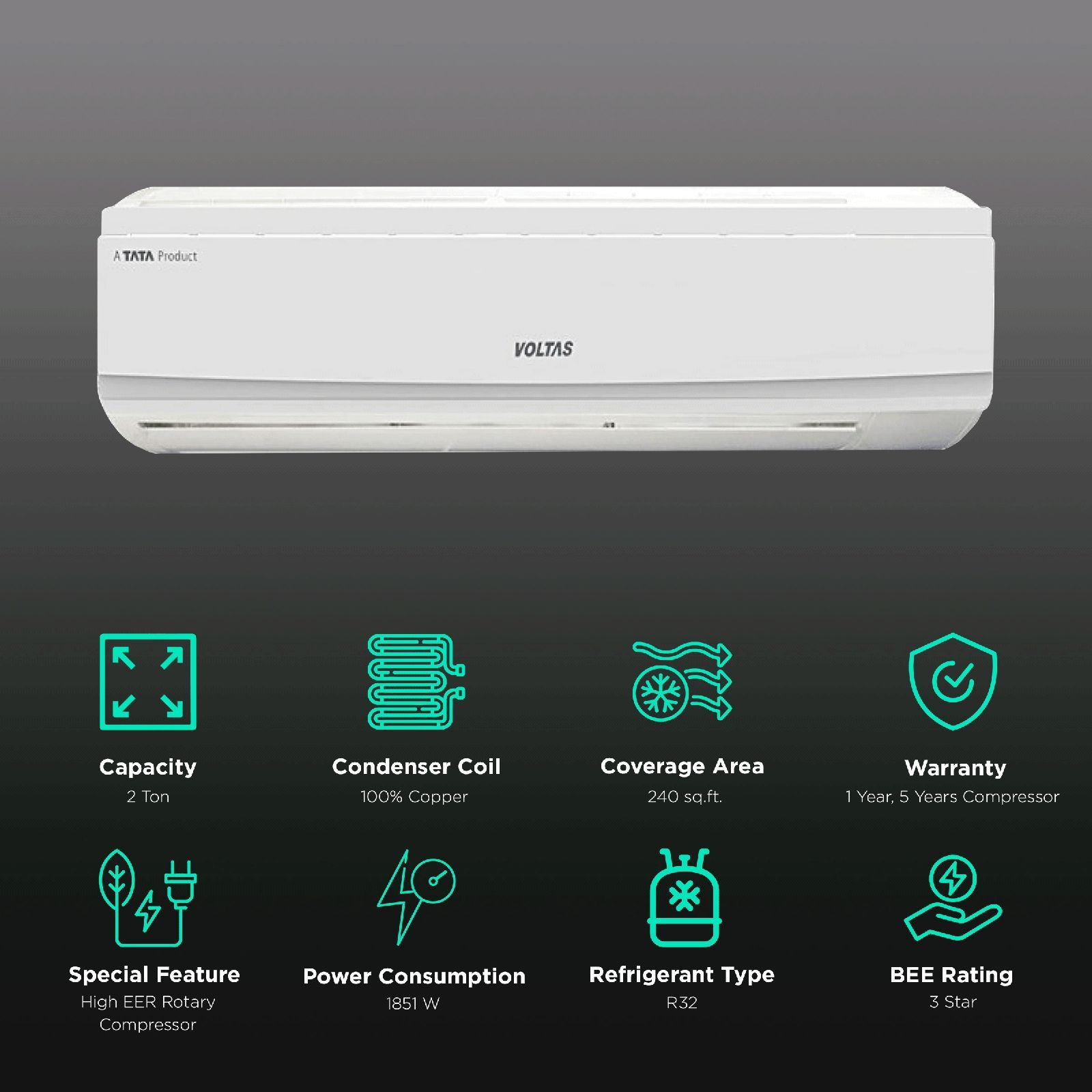 Voltas Classic 2 Ton 3 Star Split AC (Copper Condenser, Anti Bacterial Filter, 243 CZZ)_2