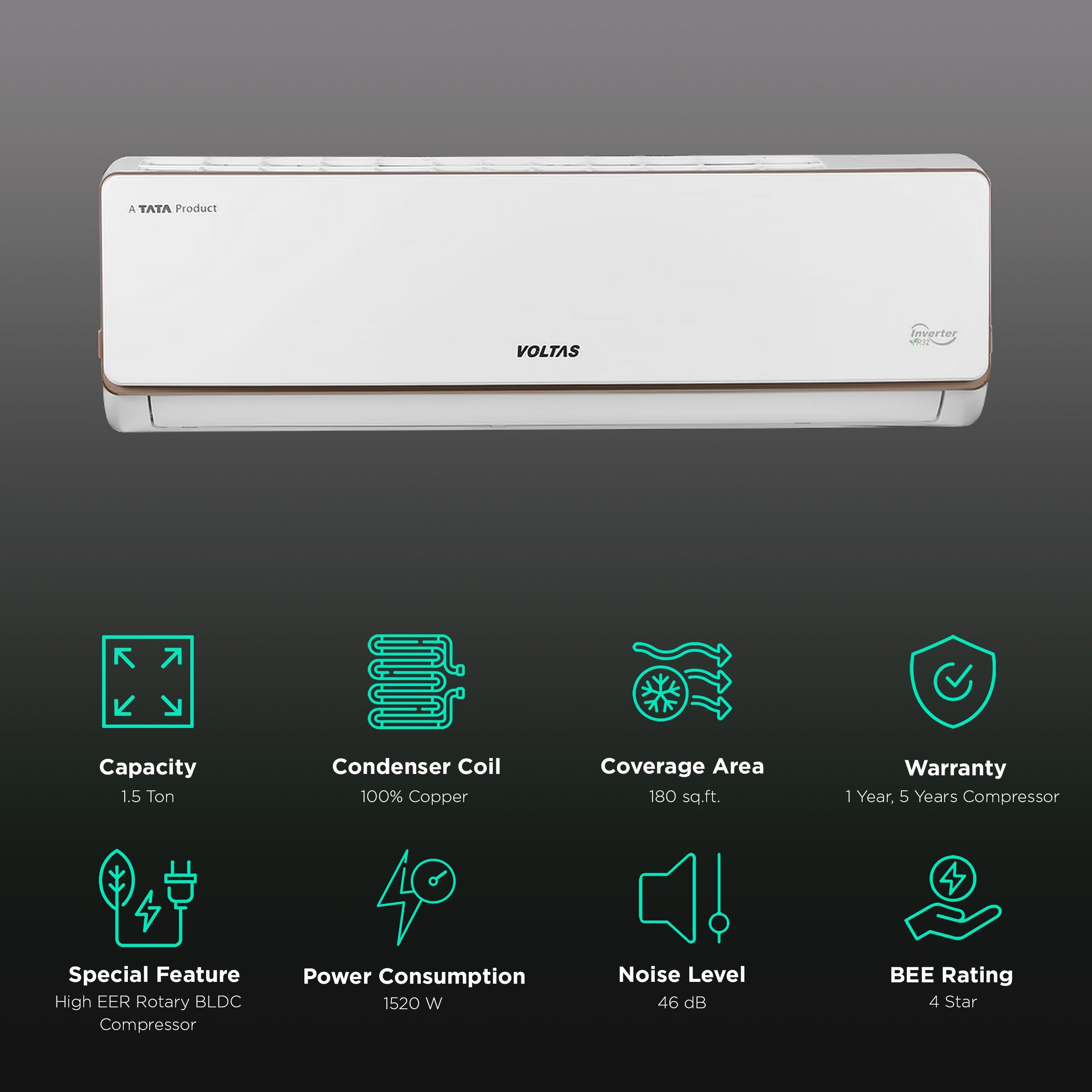 VOLTAS Magnum 5 in 1 Convertible 1.5 Ton 4 Star Inverter Split AC with Anti Dust Filter (Copper Condenser, 184V MEAZSC) VOLTAS Magnum 5 in 1 Convertible 1.5 Ton 4 Star Inverter Split AC with Anti Dust Filter (Copper Condenser, 184V MEAZSC)_2