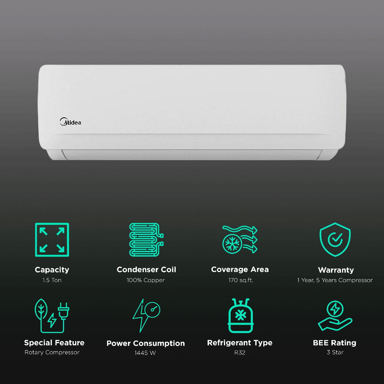 Midea Santis Neo+ CLS 1.5 Ton 3 Star Split AC (Copper Condenser, AG+ Nano Filter, MAS18SC3R30F1) Midea Santis Neo+ CLS 1.5 Ton 3 Star Split AC (Copper Condenser, AG+ Nano Filter, MAS18SC3R30F1)_2