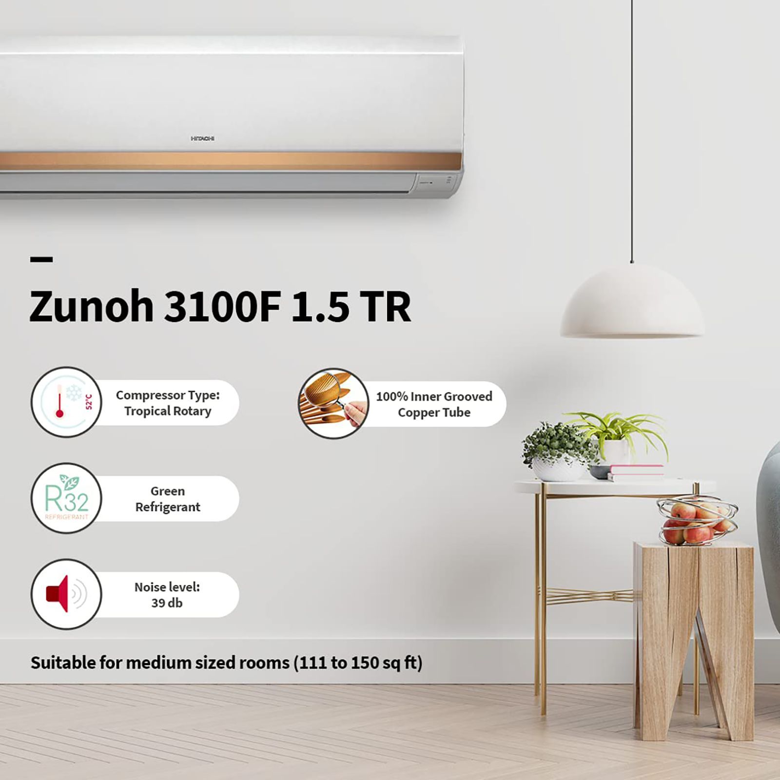 HITACHI Zunoh 3100F 1.5 Ton 3 Star Split AC (Copper Condenser, Superfine Mesh Filter, RSOG318HFDO)_7