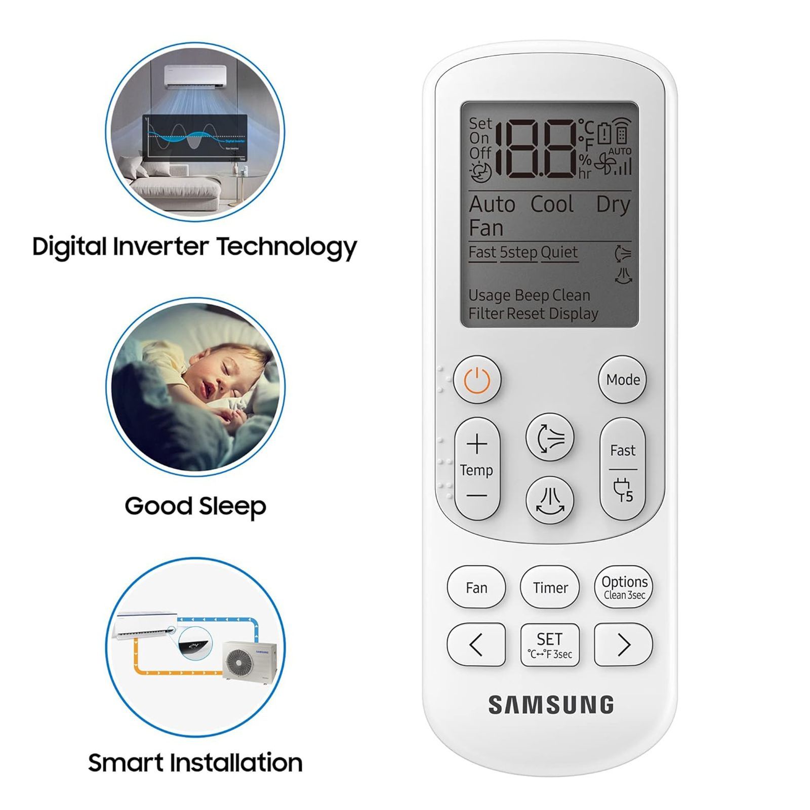 SAMSUNG 5 in 1 Convertible 1.5 Ton 3 Star Inverter Split AC with HD Filter (Copper Condenser, AR18BYLZAUR) SAMSUNG 5 in 1 Convertible 1.5 Ton 3 Star Inverter Split AC with HD Filter (Copper Condenser, AR18BYLZAUR)_16