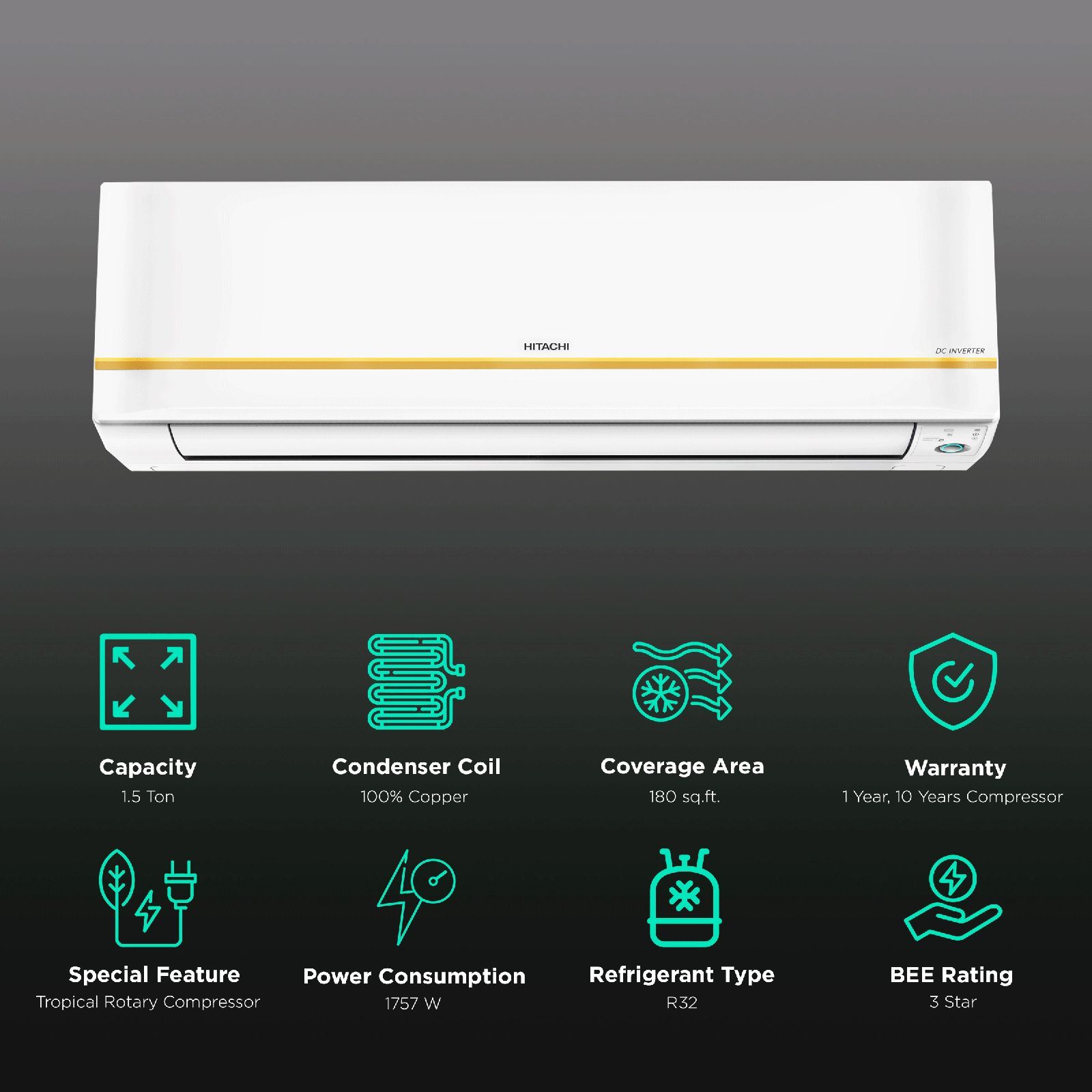 HITACHI Shizen 3100S 1.5 Ton 3 Star Inverter Split AC (Copper Condenser, Anti Bacterial Filter, RSQG318HFEOF)_2
