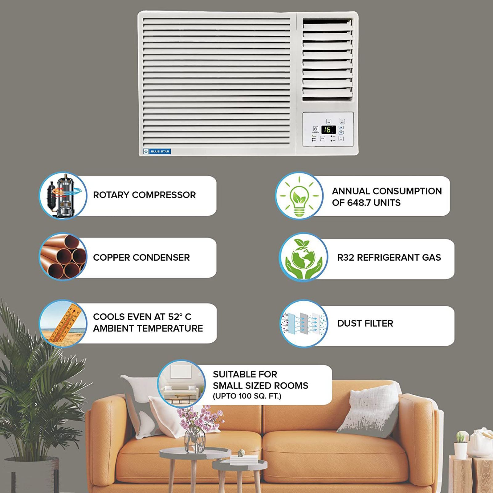 Blue Star 0.75 Ton 4 Star Window AC (Copper Condenser, Dust Filter, WFA409GL)_8