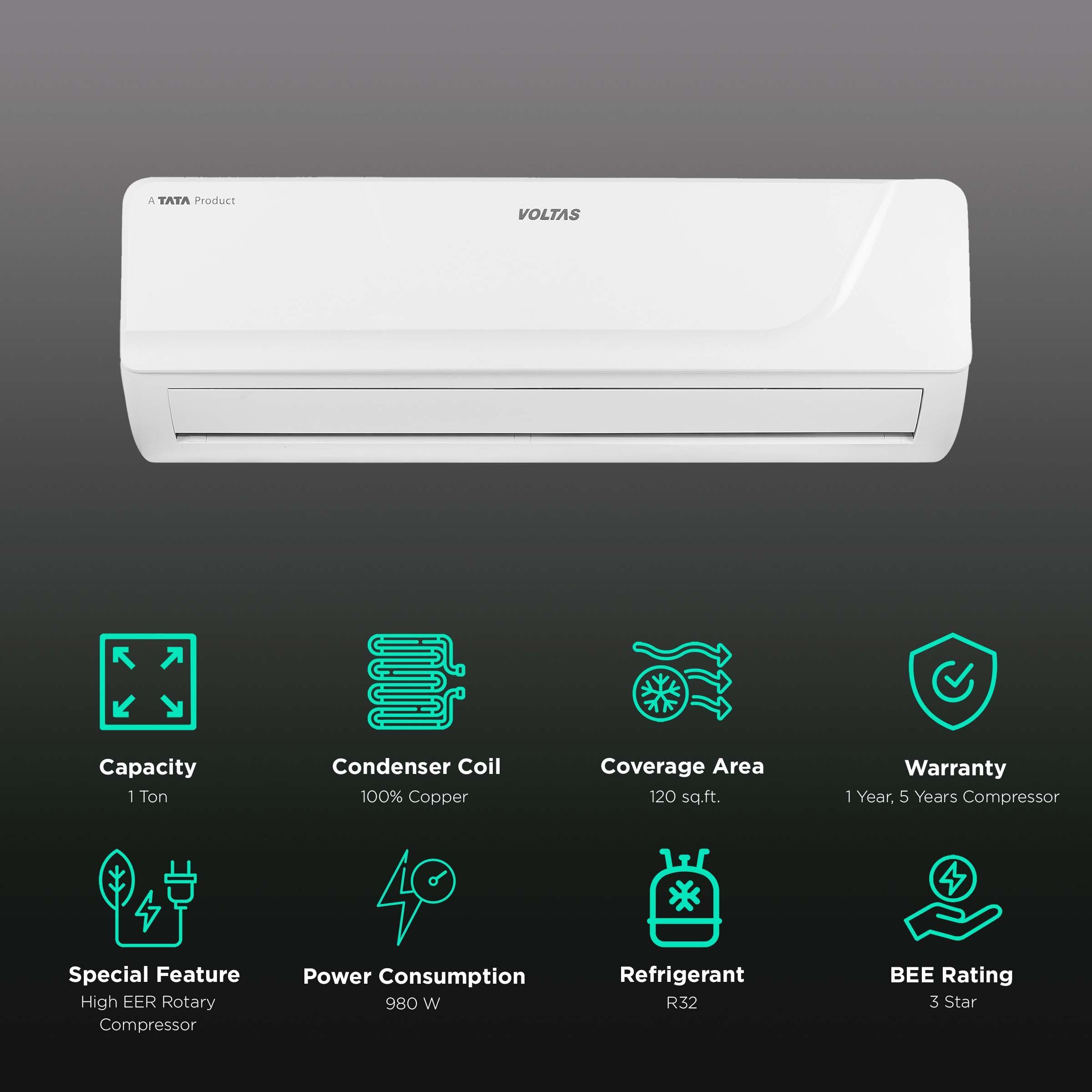 Voltas Classic 1 Ton 3 Star Split AC (Copper Condenser, Anti Dust Filter, 123 CZR)_2