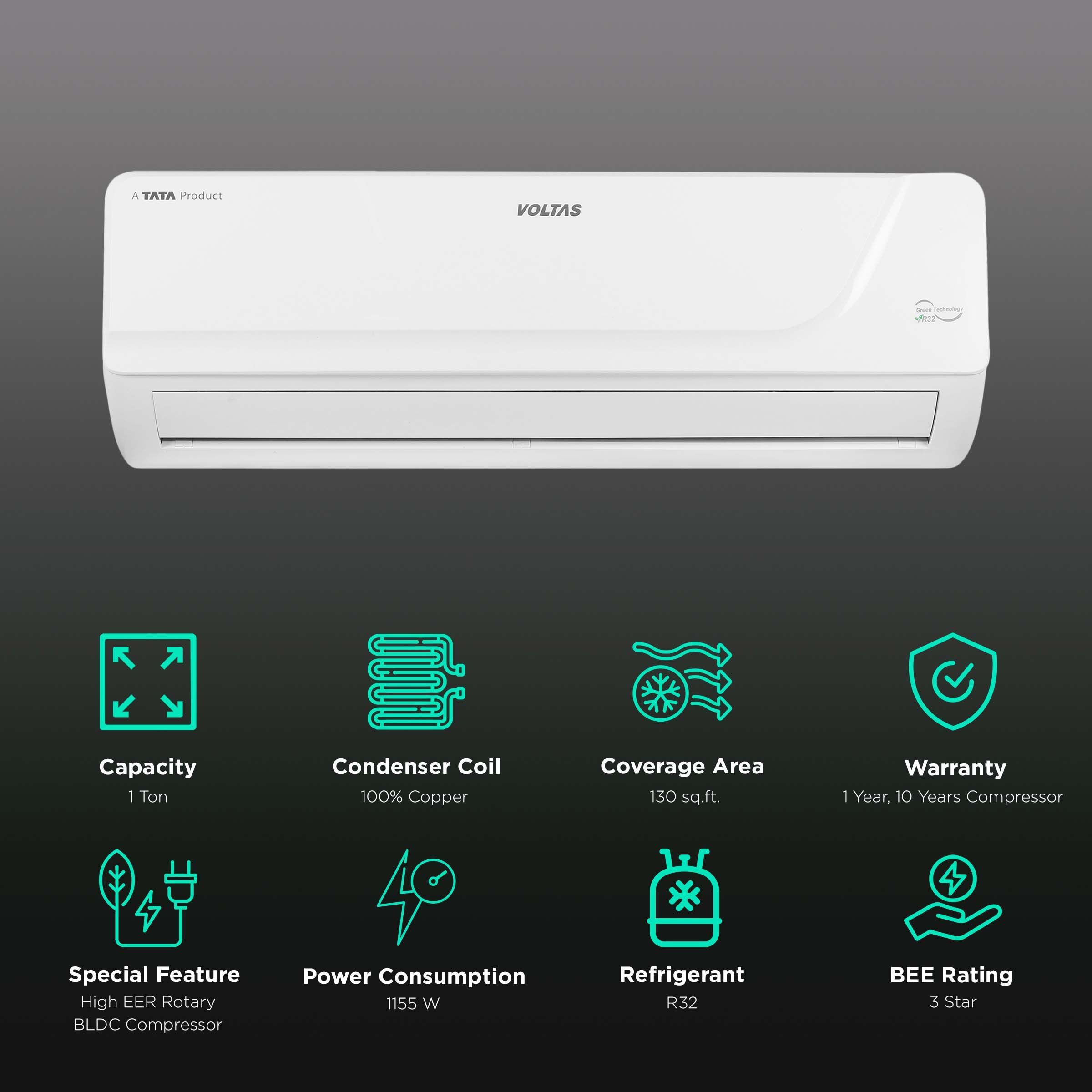 VOLTAS Deluxe 4 in 1 Convertible 1 Ton 3 Star Adjustable Inverter Split AC with Anti Microbial Protection (Copper Condenser, 123V DAZR)_2