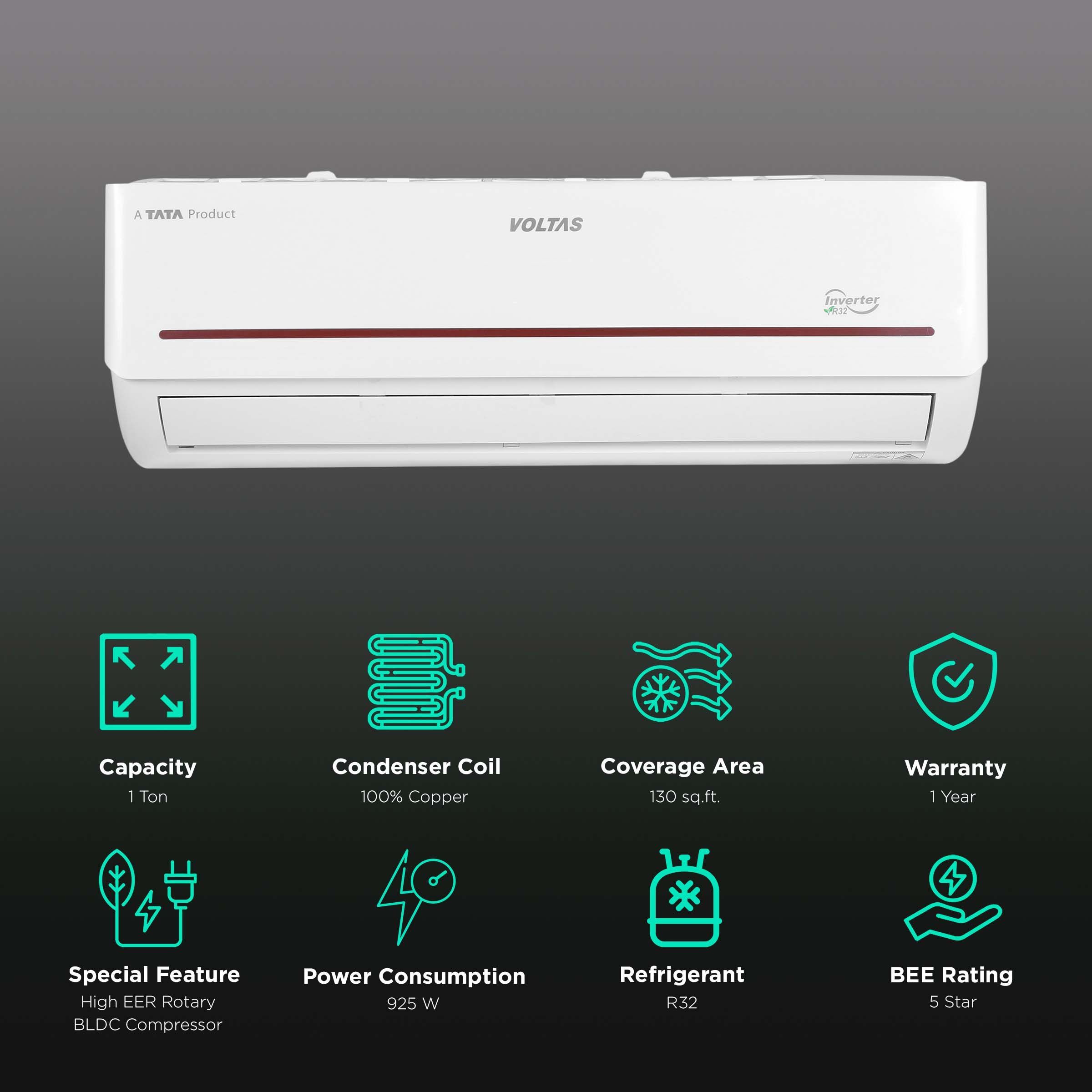 Voltas Classic 2 in 1 Convertible 1 Ton 5 Star Inverter Split AC with 2 Step Adjustable Mode (Copper Condenser, 125V CAZP) Voltas Classic 2 in 1 Convertible 1 Ton 5 Star Inverter Split AC with 2 Step Adjustable Mode (Copper Condenser, 125V CAZP)_2