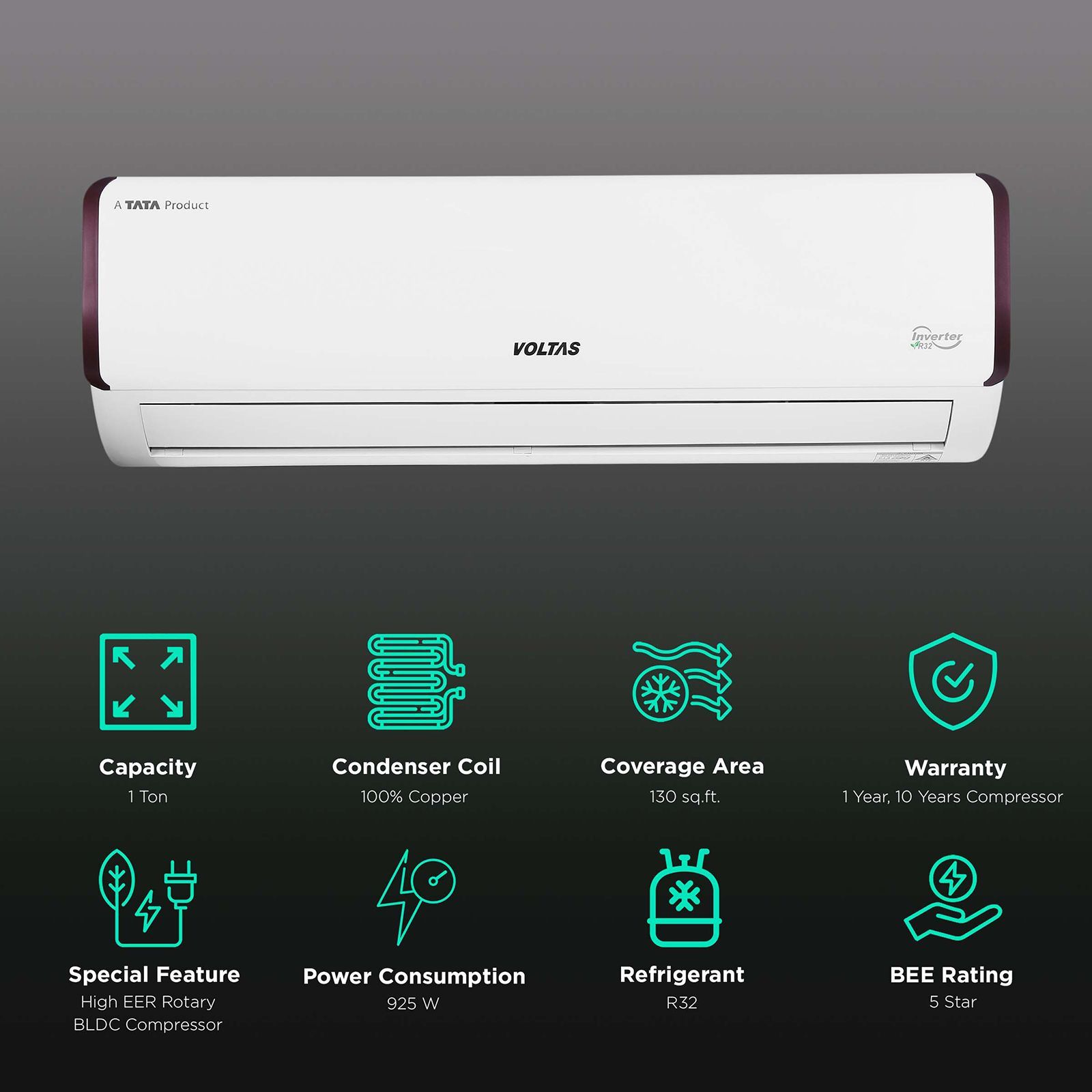 VOLTAS Executive 5 in 1 Convertible 1 Ton 5 Star Maha Adjustable Inverter Split AC with Anti Microbial Protection (Copper Condenser, 125V EAZQ)_2