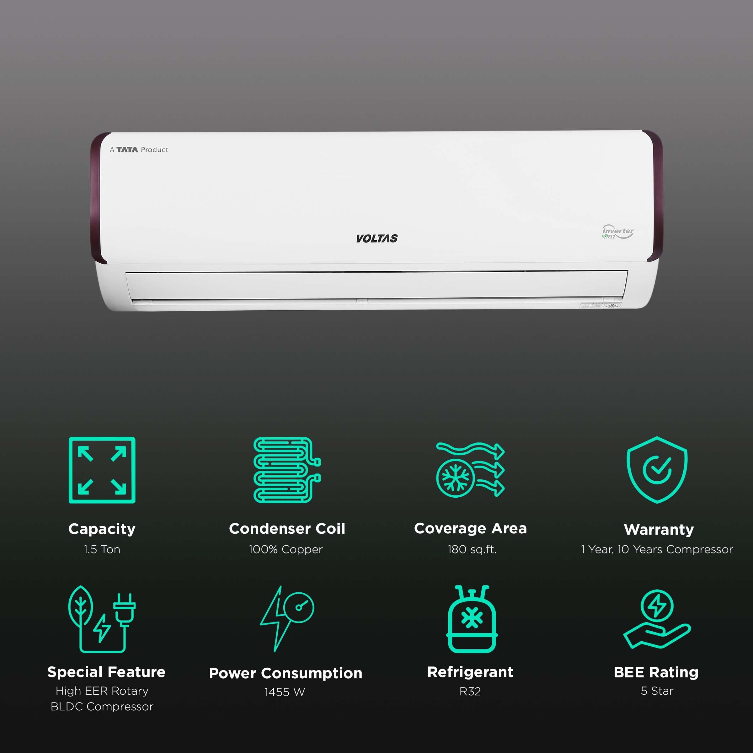 VOLTAS Executive 5 in 1 Convertible 1.5 Ton 5 Star Adjustable Inverter Split AC with Anti Microbial Protection (Copper Condenser, 185V EAZQ)_2