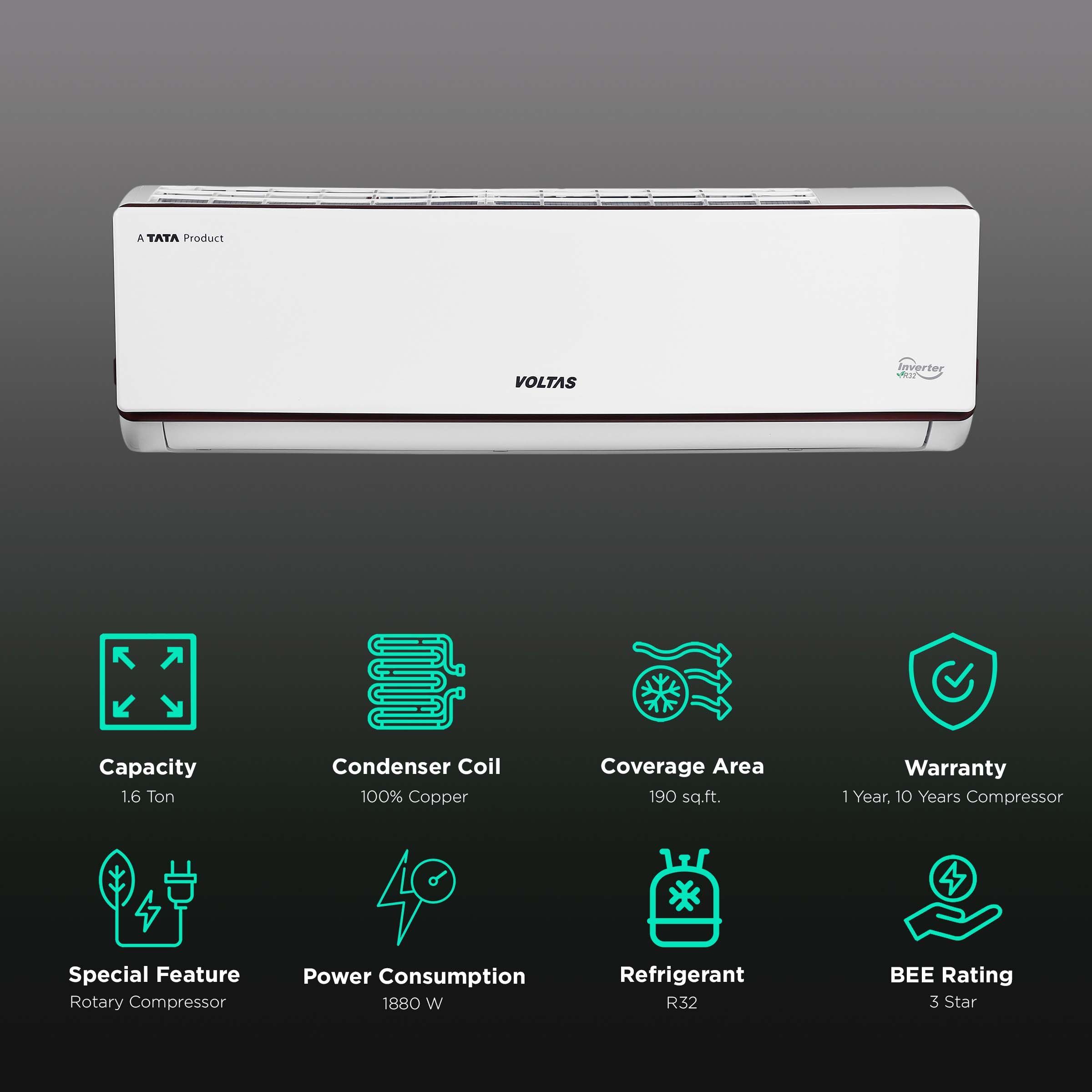 VOLTAS Zenith 2 in 1 Convertible 1.6 Ton 3 Star Inverter Split AC with Anti Bacteria Filter (Copper Condenser, 193V ADJ)_2