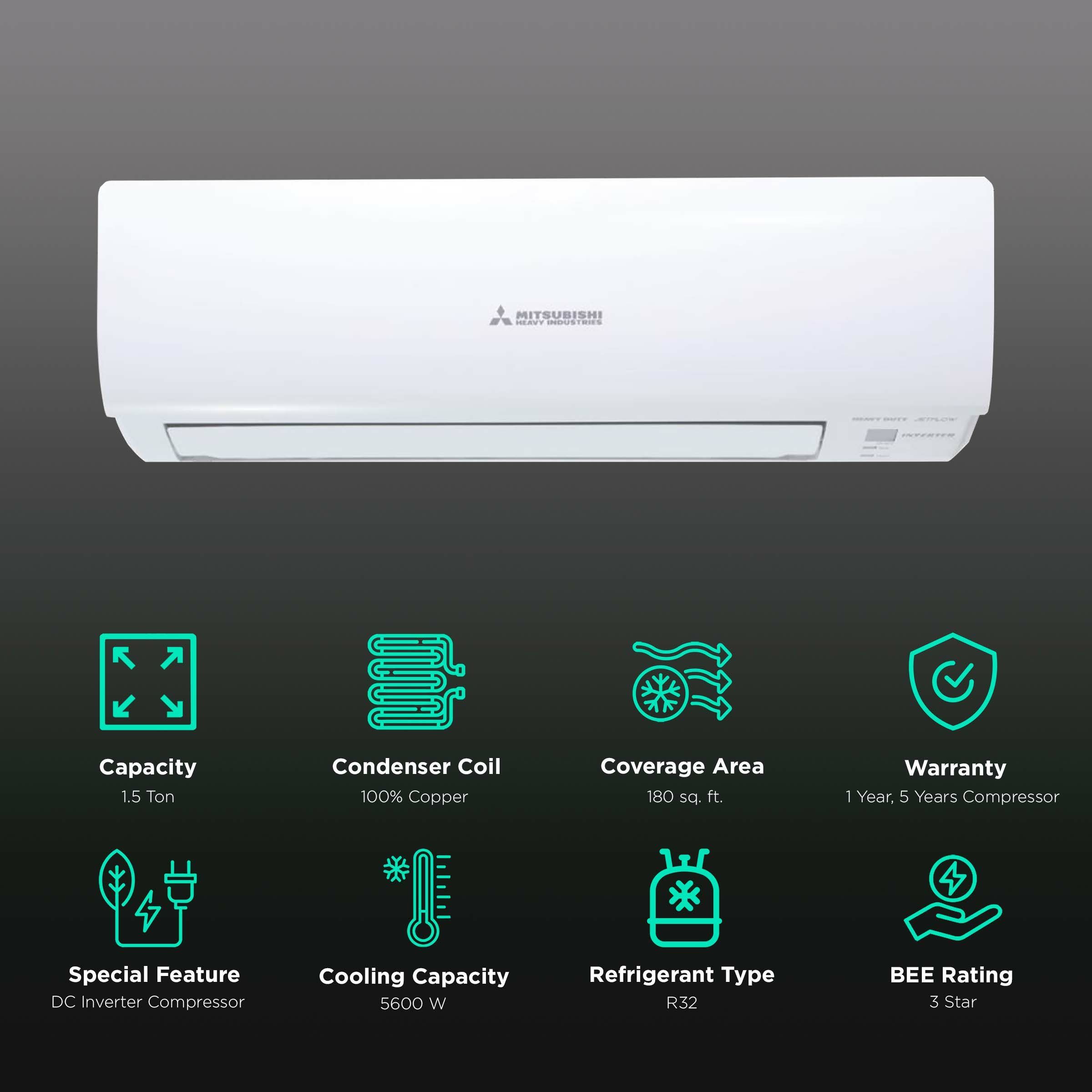 Mitsubishi YXP 1.5 Ton 3 Star Inverter Split AC (Copper Condenser, Anti Dust Filter, SRK18YXP-W6)_2