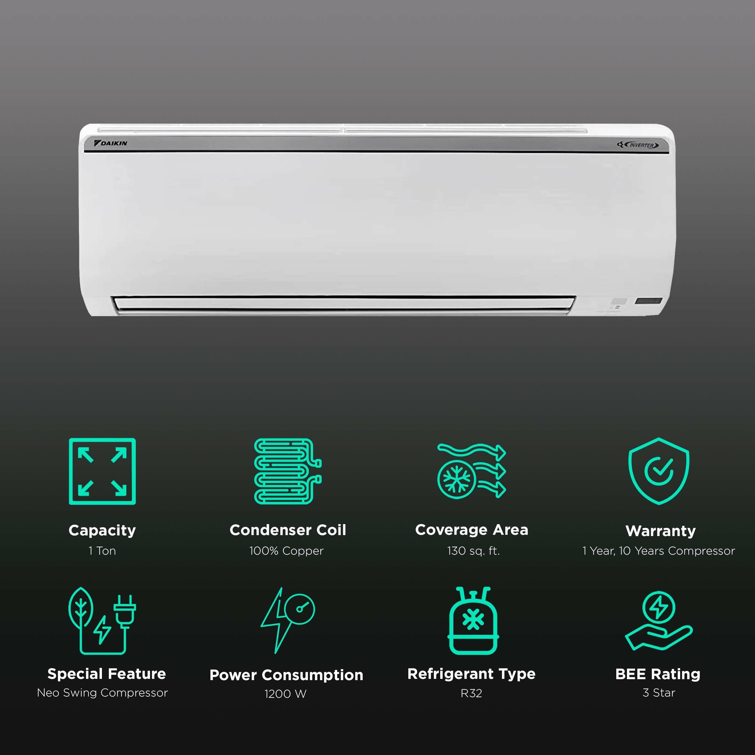 DAIKIN Streamer Discharge 1 Ton 3 Star Inverter Split AC (Copper Condenser, Air Purification Filter, FTKN35U)_2