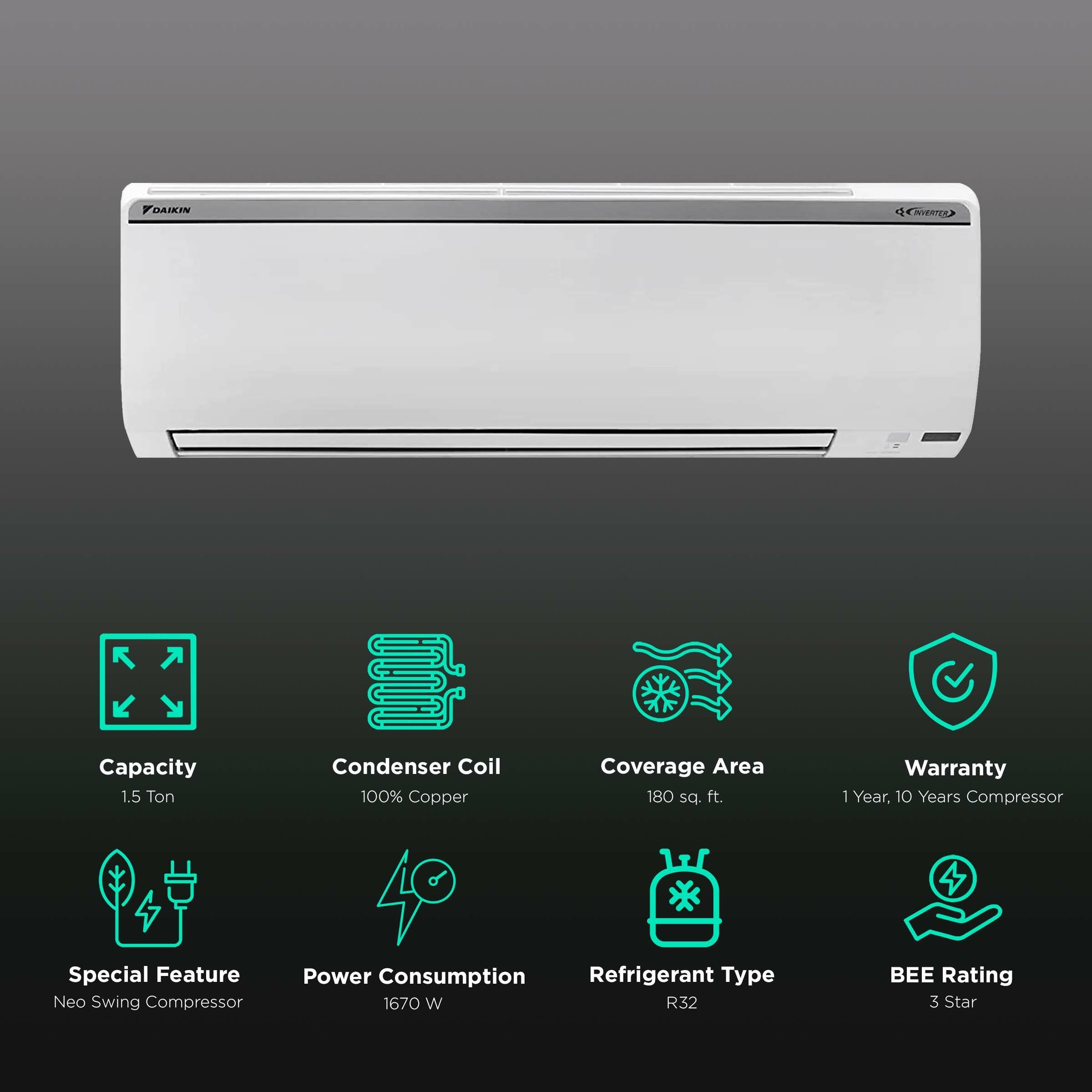 DAIKIN Streamer Discharge 1.5 Ton 3 Star Inverter Split AC (Copper Condenser, Dust Filter, FTKN50U) DAIKIN Streamer Discharge 1.5 Ton 3 Star Inverter Split AC (Copper Condenser, Dust Filter, FTKN50U)_2