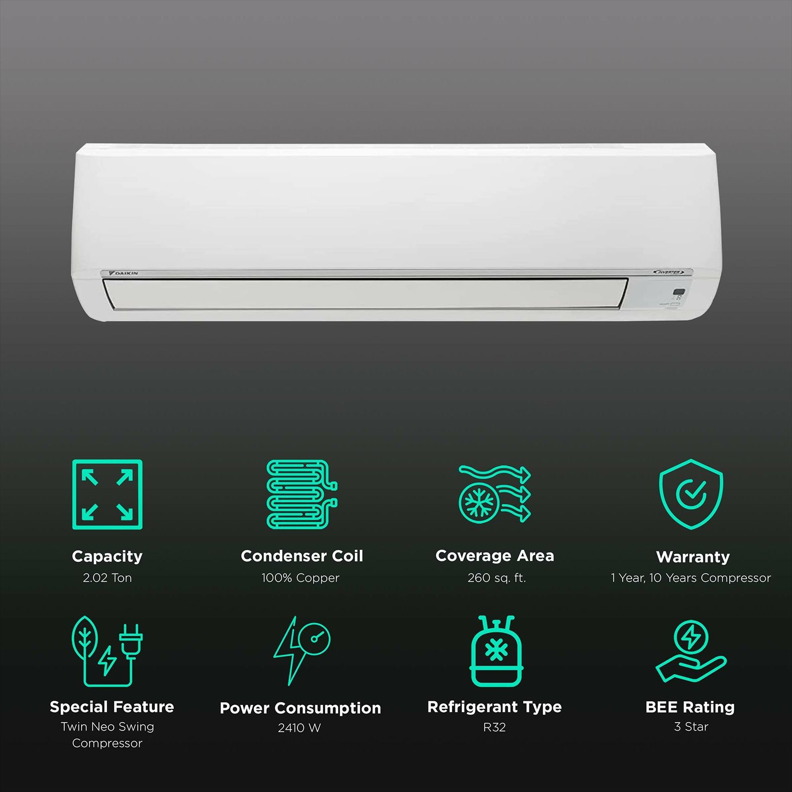 DAIKIN Standard Plus Series 2.02 Ton 3 Star Inverter Split AC (Copper Condenser, PM 2.5 Filter, FTKL71U)_8