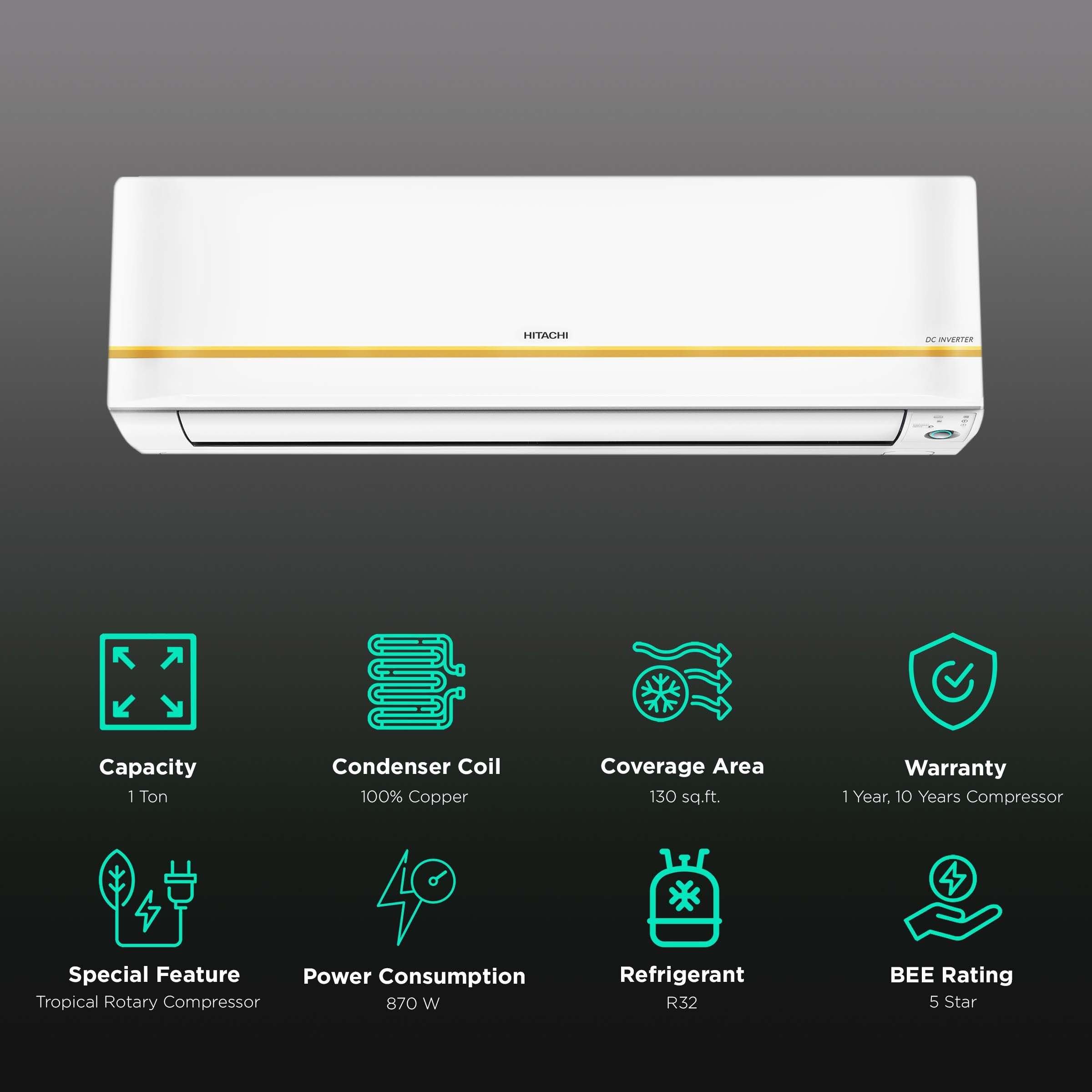 HITACHI Kiyora 5200FX 1 Ton 5 Star Inverter Split AC (Copper Condenser, RAPG512FFEO) HITACHI Kiyora 5200FX 1 Ton 5 Star Inverter Split AC (Copper Condenser, RAPG512FFEO)_2