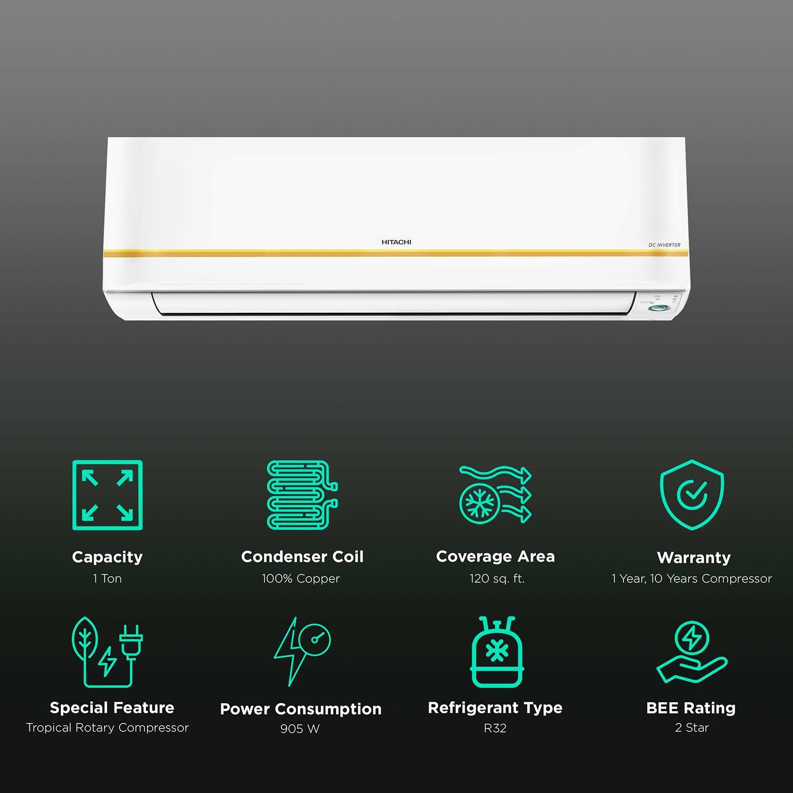 HITACHI Zunoh 2100F 1 Ton 2 Star Fixed Speed Inverter Split AC (Copper Condenser, Anti Bacterial Filter, RAFG212HFDO)_2