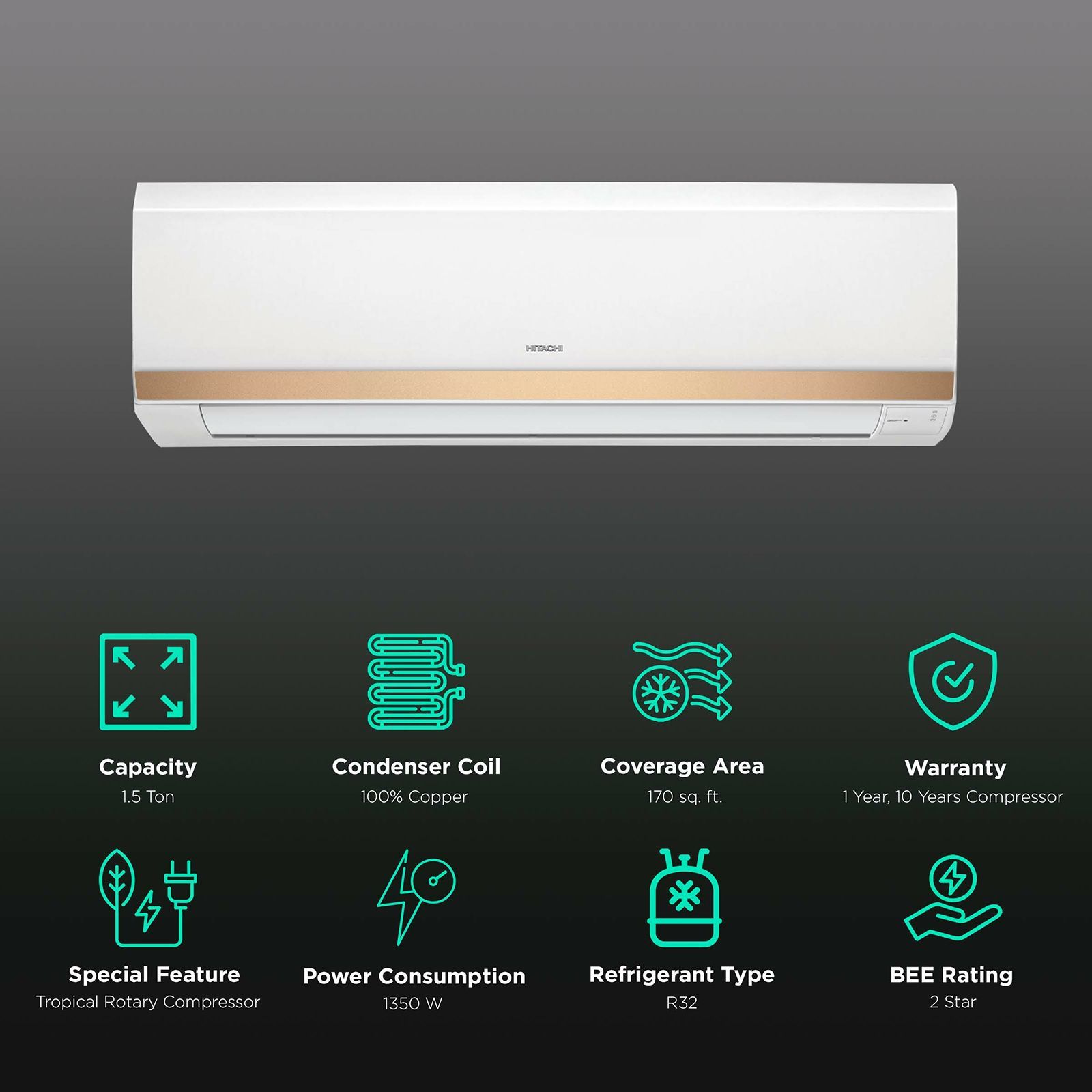 HITACHI Zunoh 2100F 1.5 Ton 2 Star Fixed Speed Inverter Split AC (Copper Condenser, Anti Bacterial Filter, RSOG218HFDOF)_2