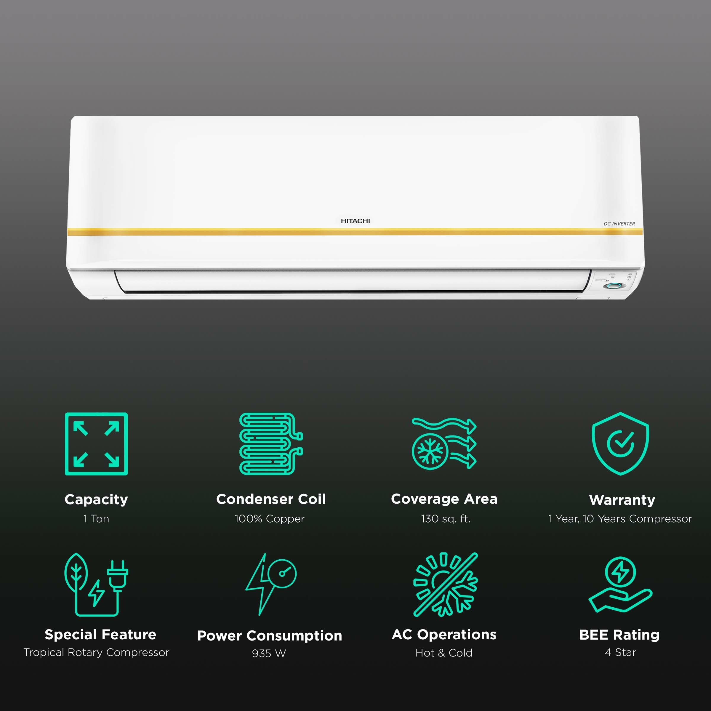 HITACHI Kiyora 5100X 1 Ton 4 Star Hot & Cold Inverter Split AC (Copper Condenser, Anti Bacterial Filter, RSPG512HEXA)_2