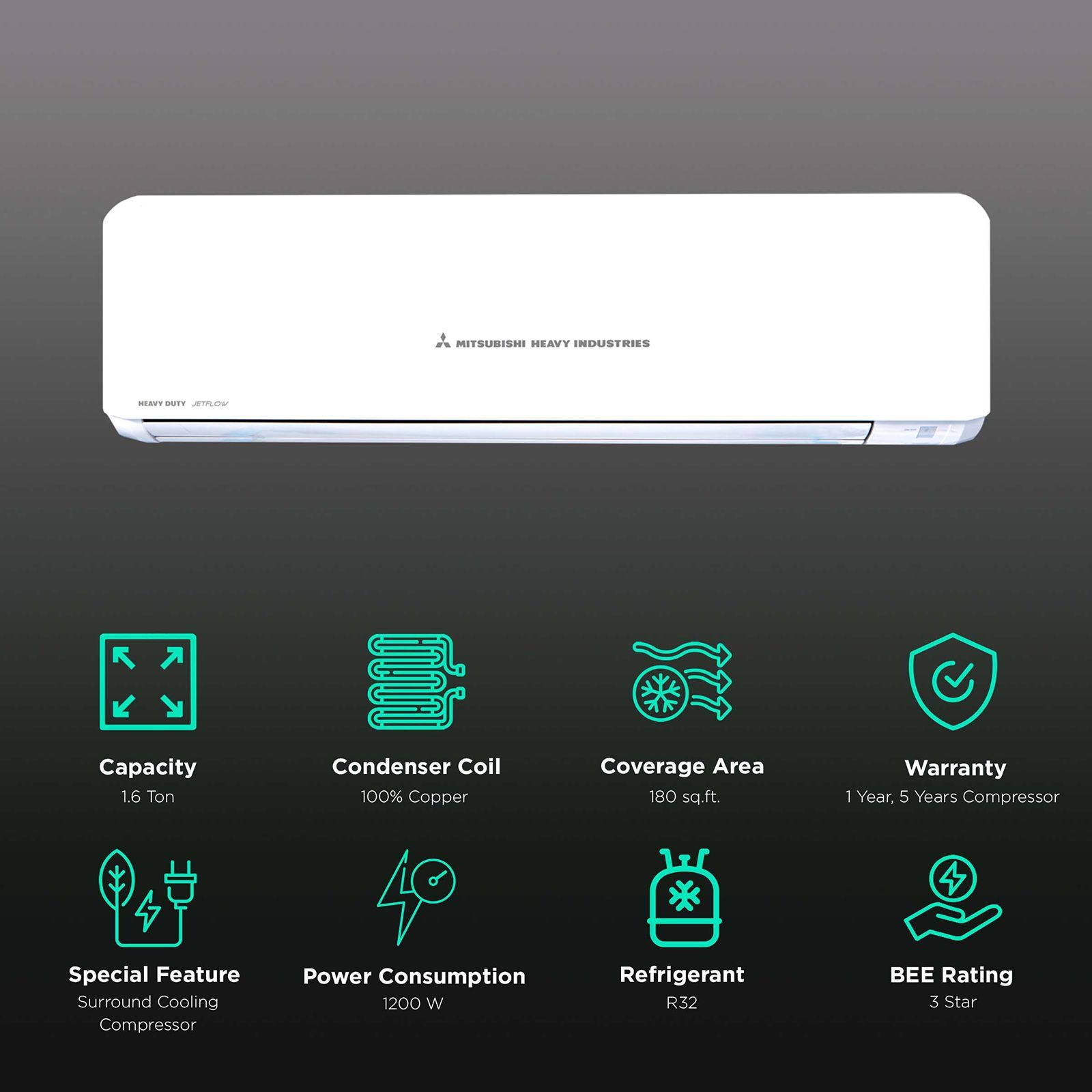 MITSUBISHI HEAVY 1.6 Ton 3 Star Split AC (Copper Condenser, Anti Dust Filter, SRK20CXS)_2
