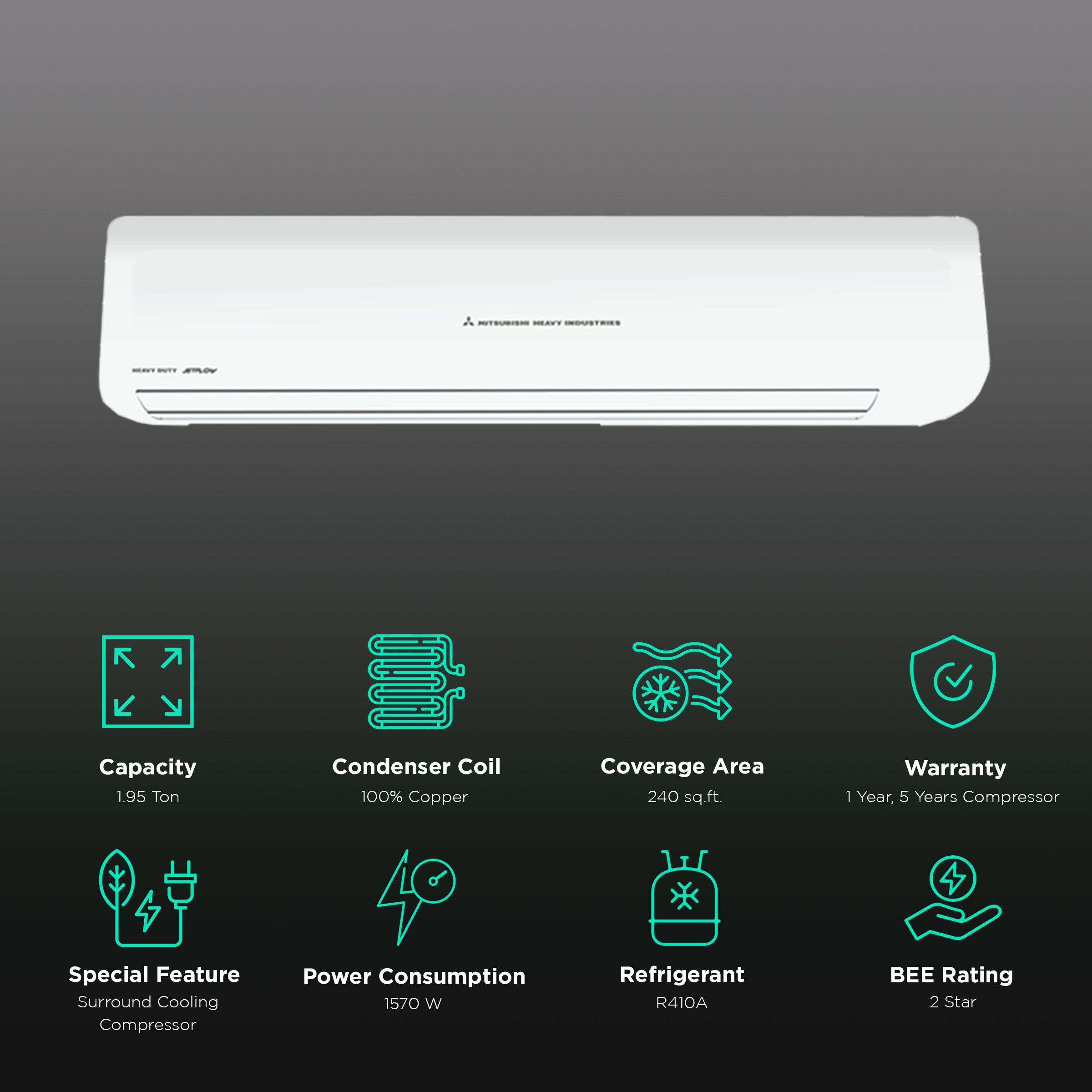 MITSUBISHI HEAVY 1.95 Ton 2 Star Fixed Speed Split AC (Copper Condenser, Anti Dust Filter, SRK24CW)_2