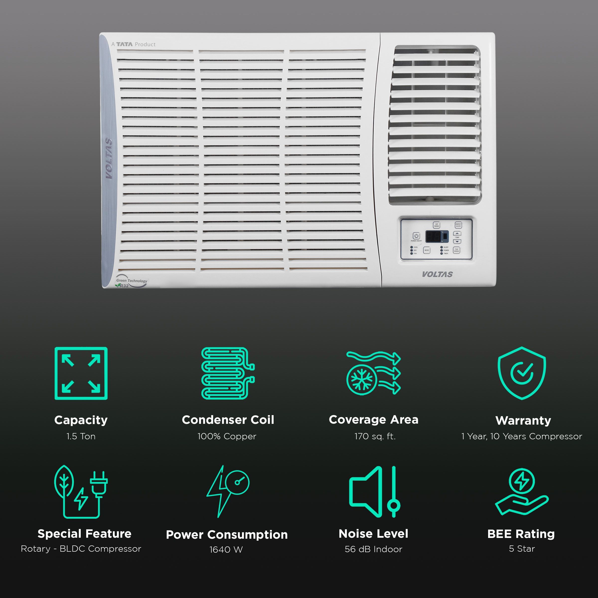 Voltas Vertis 2 in 1 Convertible 1.5 Ton 5 Star Inverter Window AC (2023 Model, Copper Condenser, Anti-Dust Filter, 185V Vertis Elite)_2