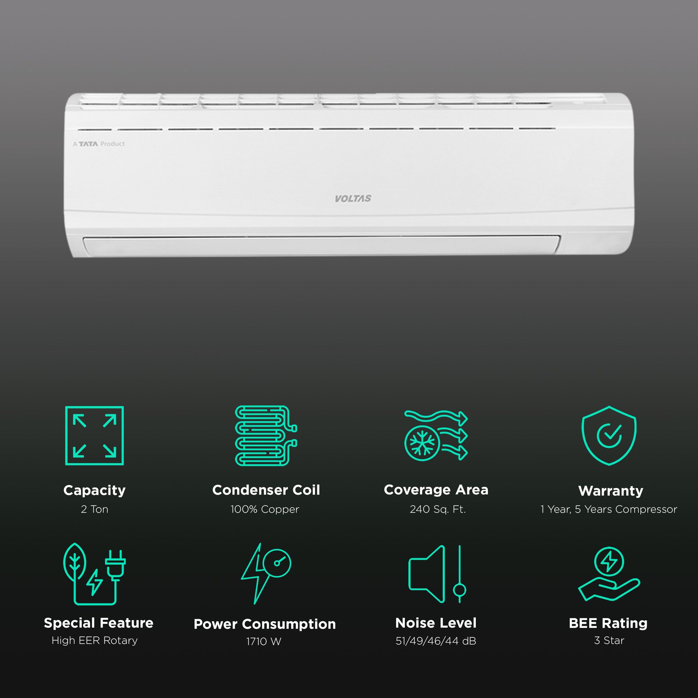 VOLTAS Vectra 2 Ton 3 Star Split AC ( Copper Condenser, Anti-Dust Filter, 243 Vectra Plus) VOLTAS Vectra 2 Ton 3 Star Split AC ( Copper Condenser, Anti-Dust Filter, 243 Vectra Plus)_2