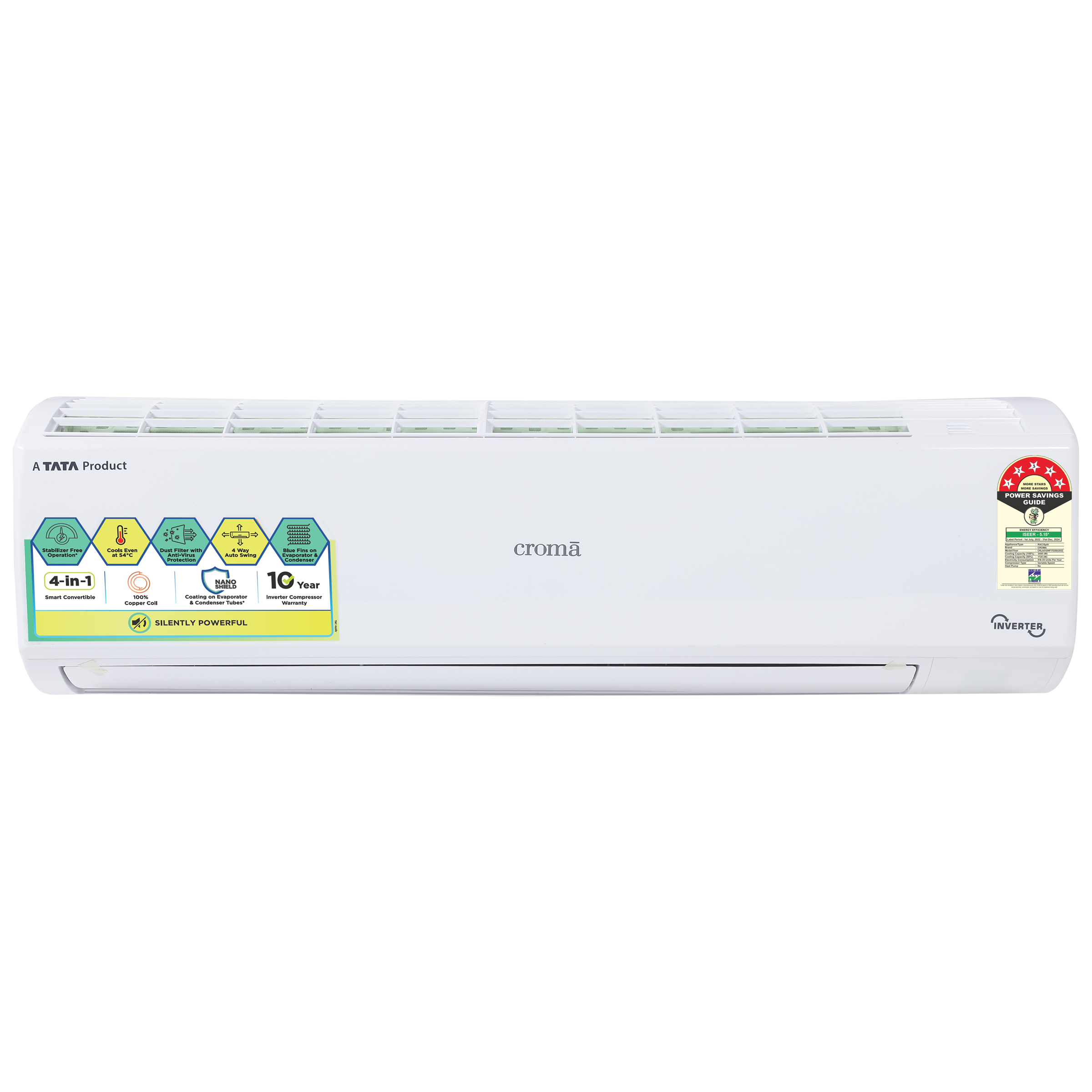 Croma 4 in 1 Convertible 1 Ton 5 Star Inverter Split AC with Self Diagnosis (Copper Condenser, CRLA012INF170255) Croma 4 in 1 Convertible 1 Ton 5 Star Inverter Split AC with Self Diagnosis (Copper Condenser, CRLA012INF170255)_1