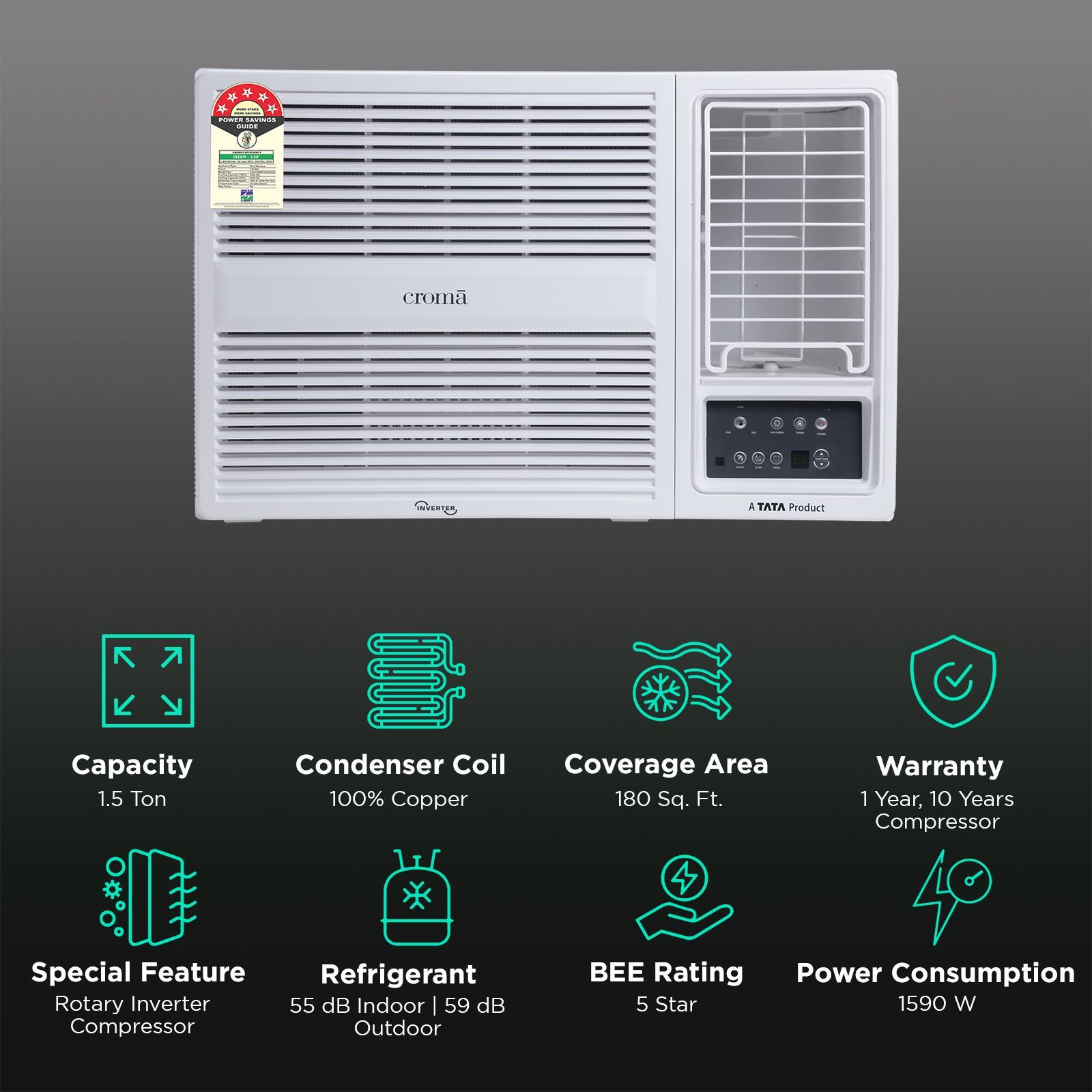 Croma 1.5 Ton 5 Star Inverter Window AC (Copper Condenser, Dust Filter) Croma 1.5 Ton 5 Star Inverter Window AC (Copper Condenser, Dust Filter)_2