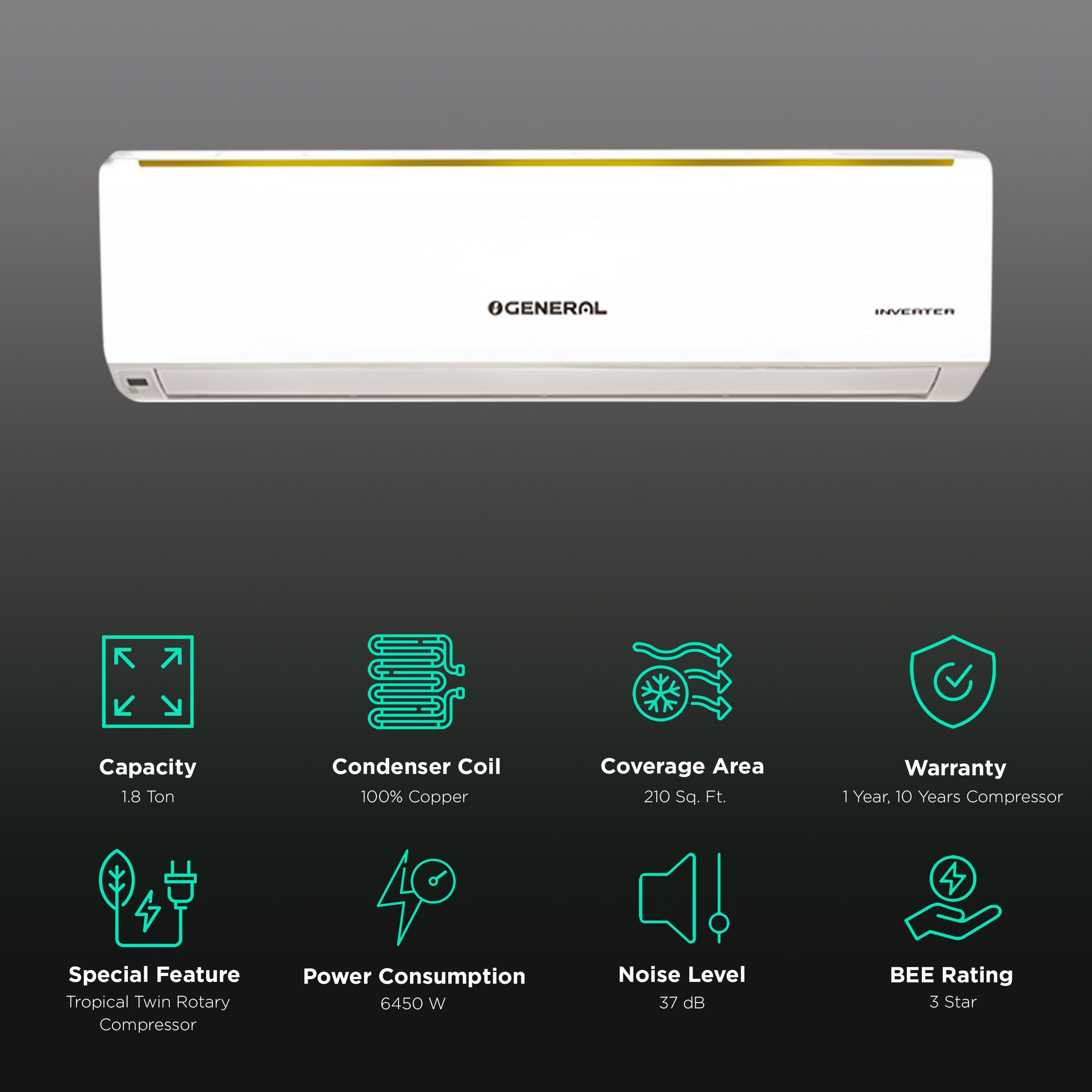 O GENERAL 1.8 Ton 3 Star Inverter Split AC (Copper Condenser, AOGA22CLWA-B)_2