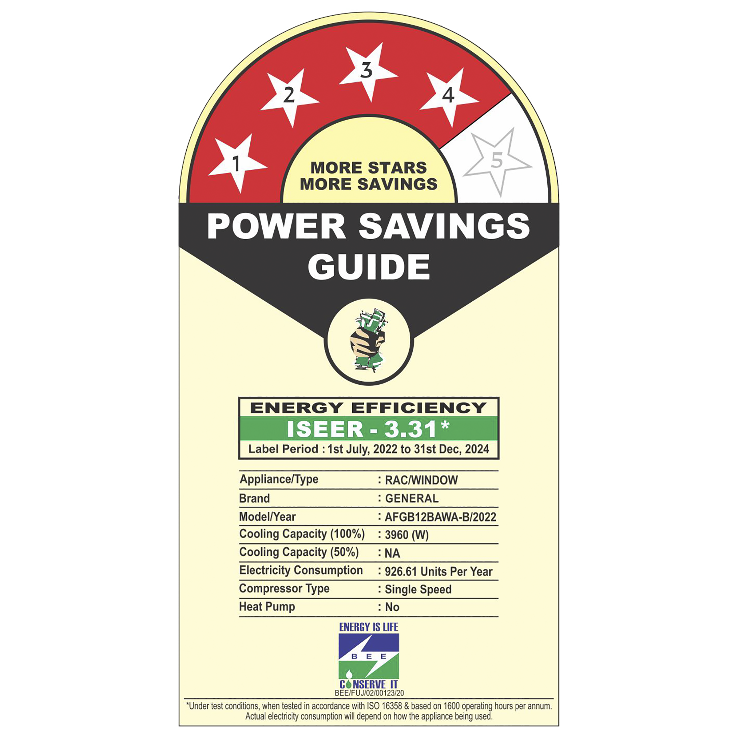 O GENERAL 1 Ton 4 Star Window AC (Copper Condenser, Catechin Filter, AFGB12BAWA-B)_3