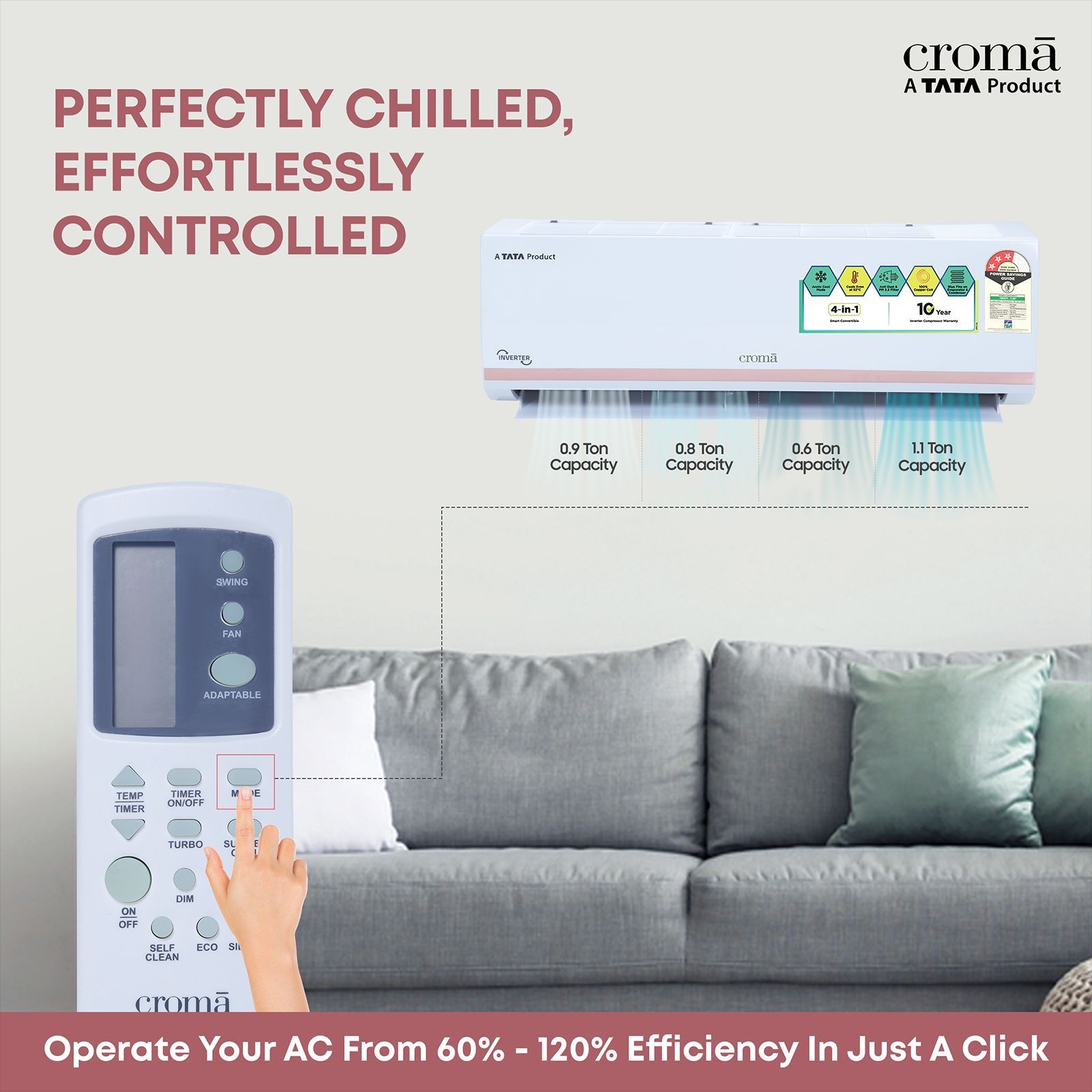 Croma 4 in 1 Convertible 1 Ton 3 Star Inverter Split AC with Dust Filter (Copper Condenser, CRLA012IND283251) Croma 4 in 1 Convertible 1 Ton 3 Star Inverter Split AC with Dust Filter (Copper Condenser, CRLA012IND283251)_6