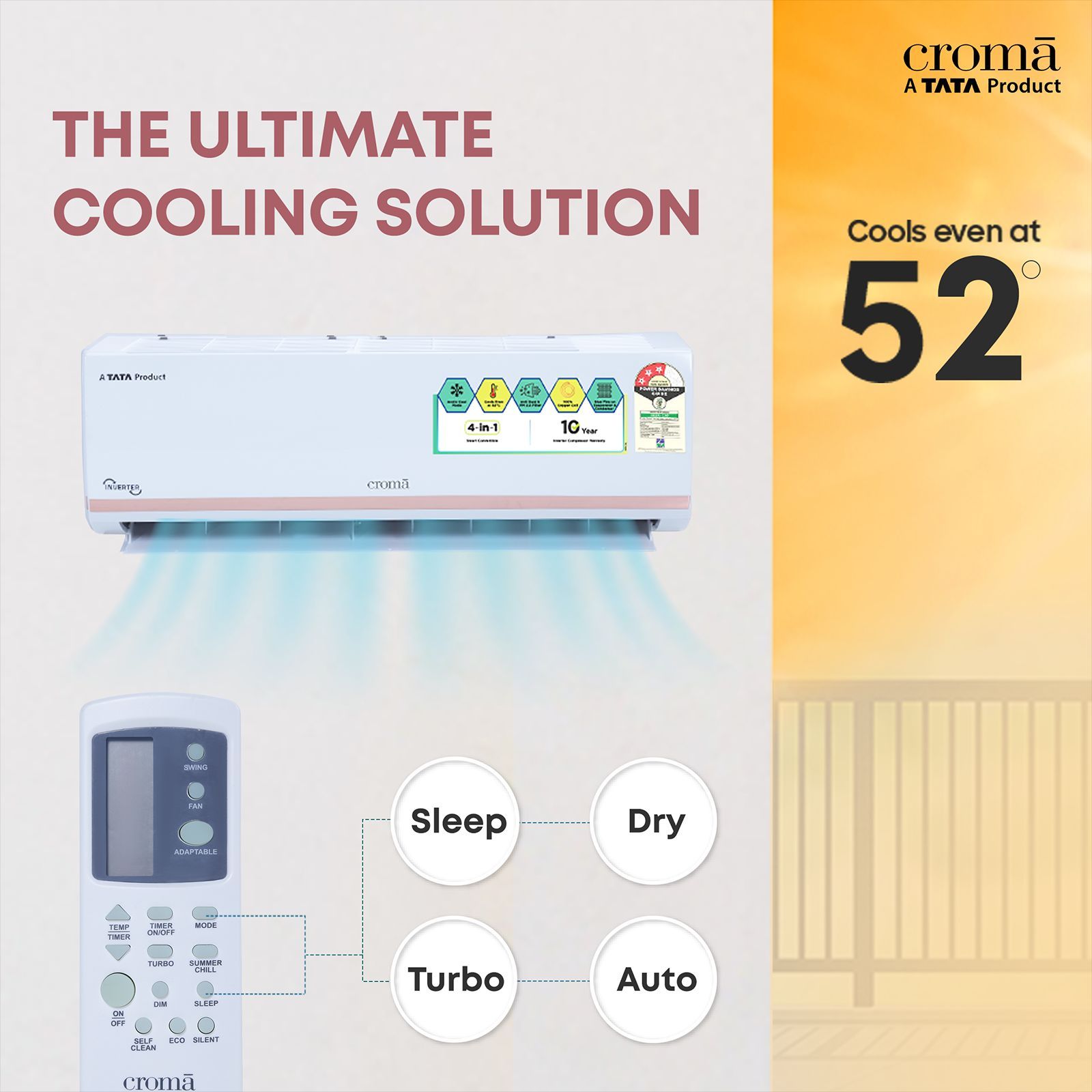 Croma 4 in 1 Convertible 1 Ton 3 Star Inverter Split AC with Dust Filter (Copper Condenser, CRLA012IND283251) Croma 4 in 1 Convertible 1 Ton 3 Star Inverter Split AC with Dust Filter (Copper Condenser, CRLA012IND283251)_7