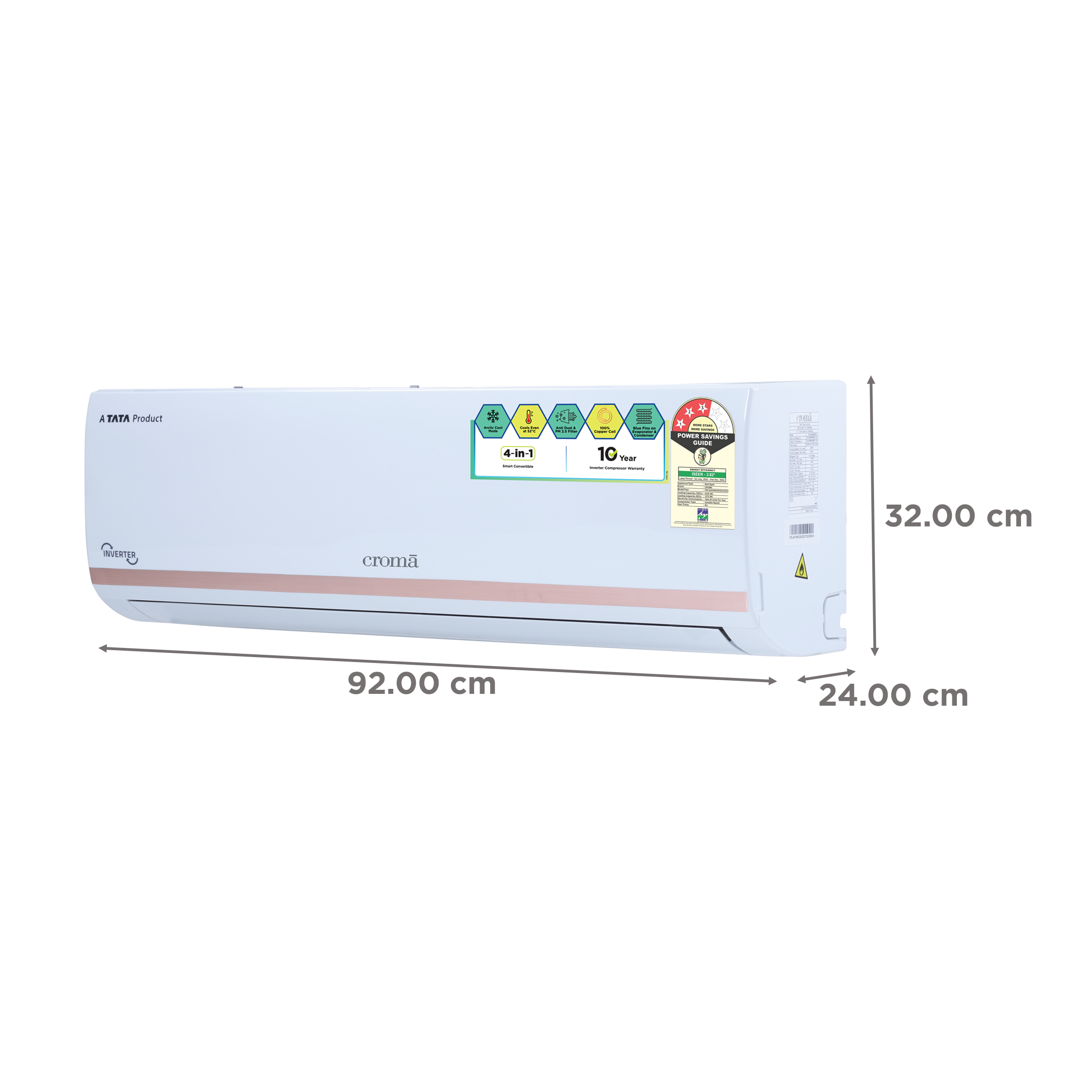Croma 4 in 1 Convertible 2 Ton 3 Star Inverter Split AC with Dust Filter (Copper Condenser, CRLA024IND283253)_4