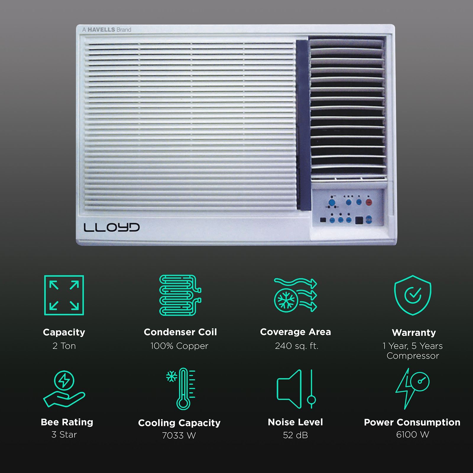 LLOYD 2 Ton 3 Star Window AC (Copper Condenser, GLW24C3XWSMR)_2
