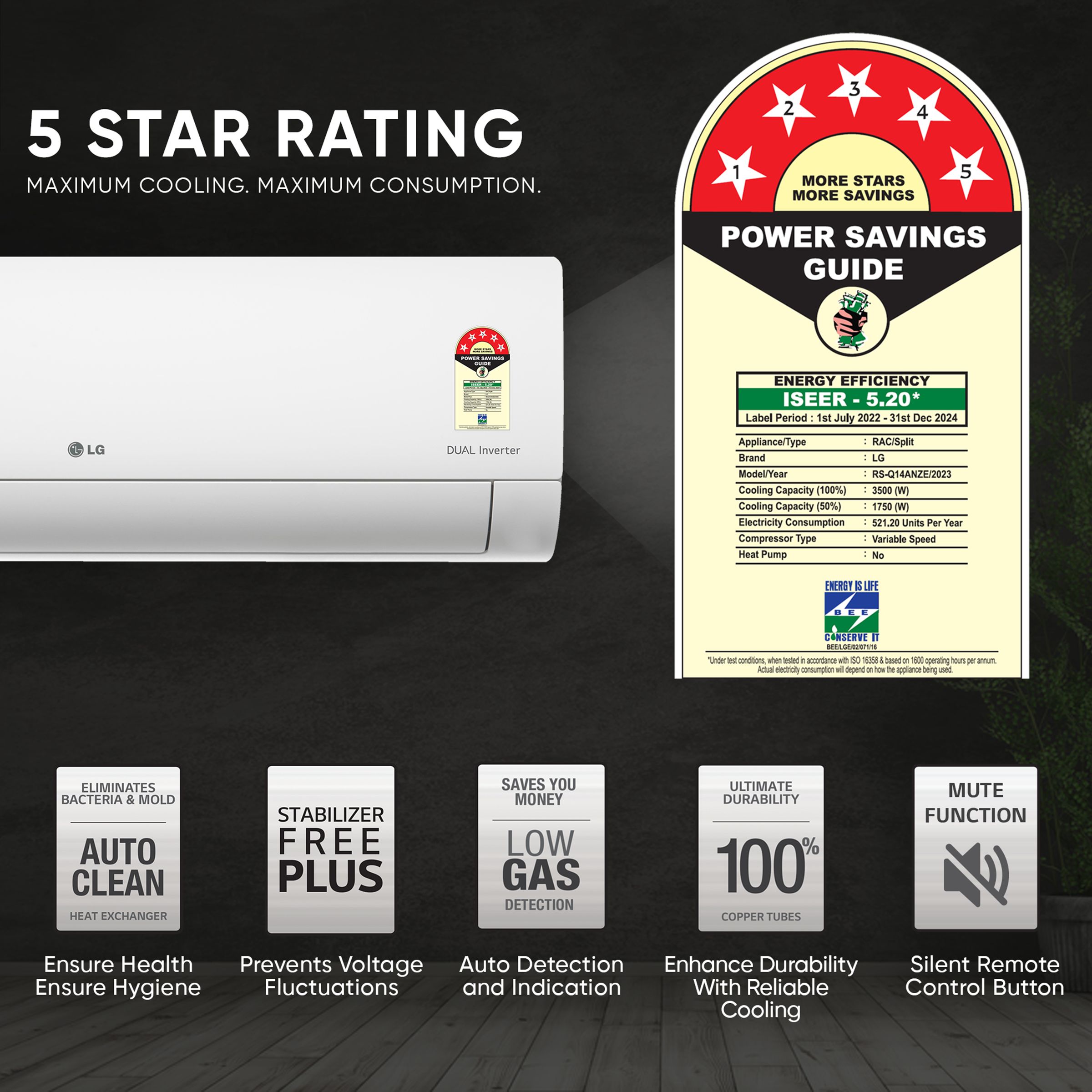 LG 6 in 1 Convertible 1 Ton 5 Star AI Dual Inverter Split AC with 4-Way Swing (Copper Condenser, RS-Q14ANZE) LG 6 in 1 Convertible 1 Ton 5 Star AI Dual Inverter Split AC with 4-Way Swing (Copper Condenser, RS-Q14ANZE)_11